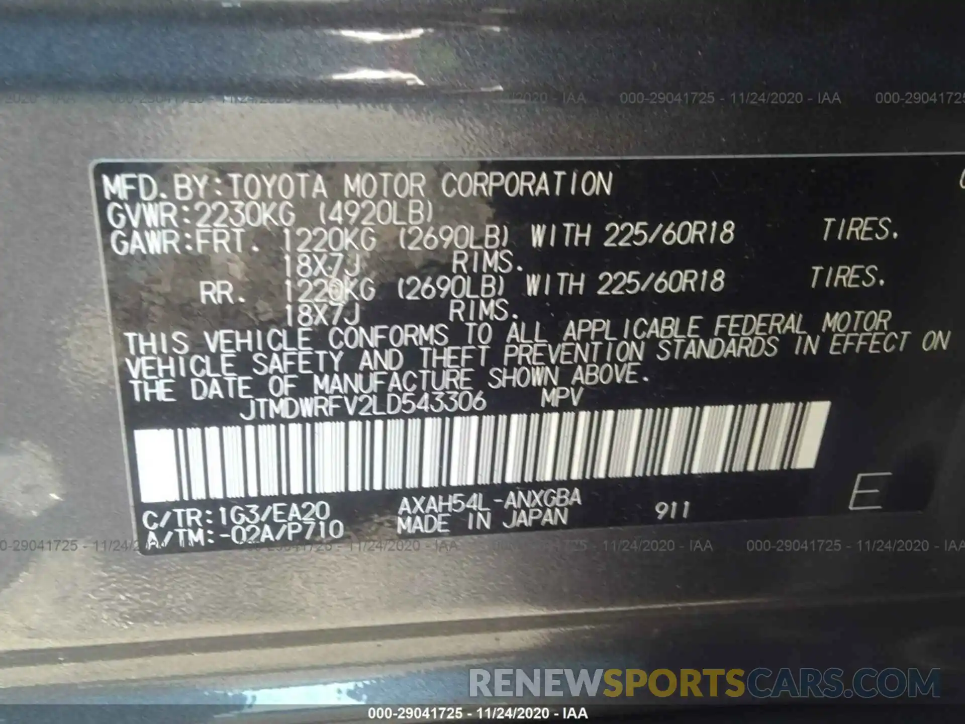 9 Фотография поврежденного автомобиля JTMDWRFV2LD543306 TOYOTA RAV4 2020