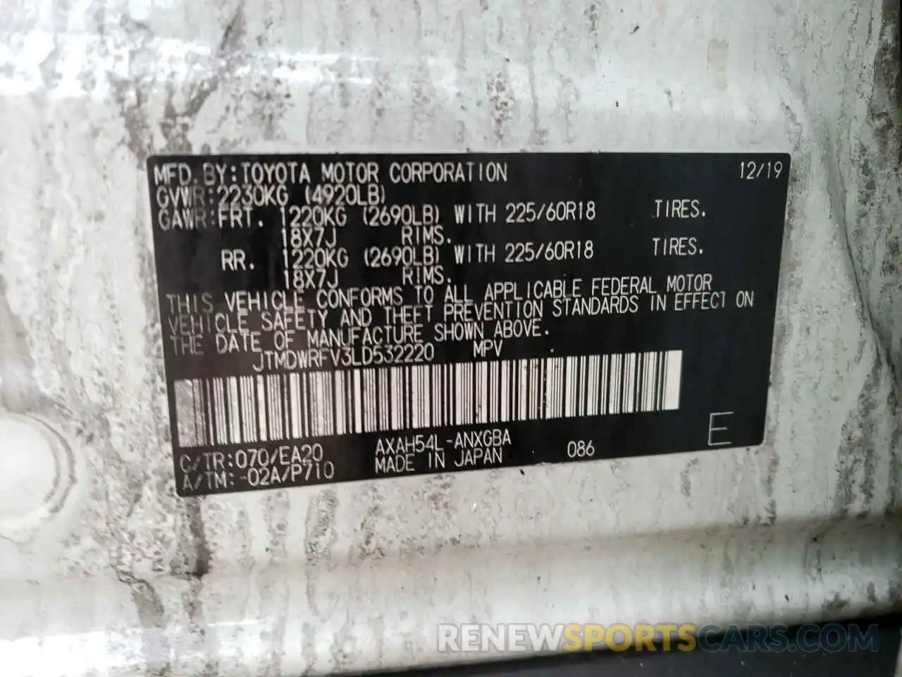 10 Фотография поврежденного автомобиля JTMDWRFV3LD532220 TOYOTA RAV4 2020