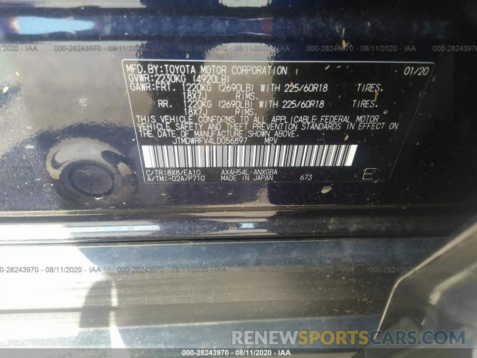 9 Photograph of a damaged car JTMDWRFV4LD056897 TOYOTA RAV4 2020