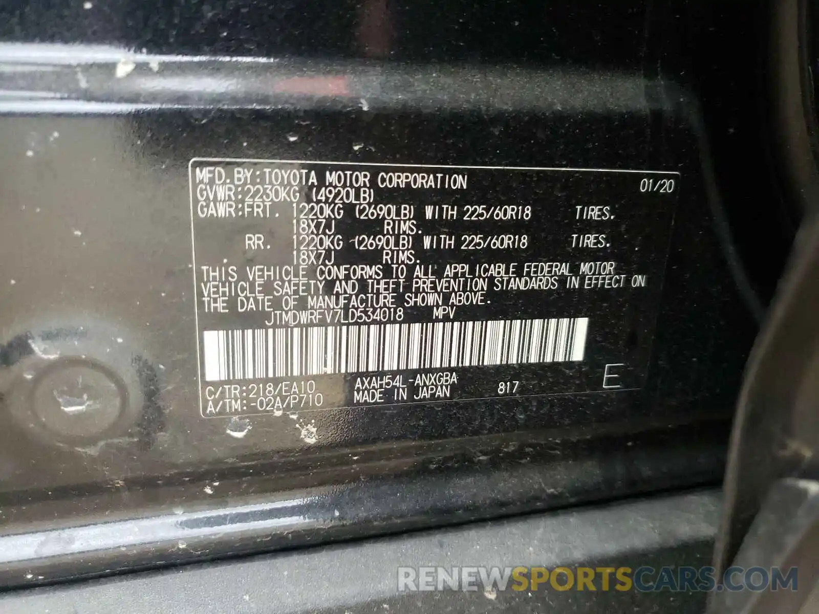 10 Фотография поврежденного автомобиля JTMDWRFV7LD534018 TOYOTA RAV4 2020