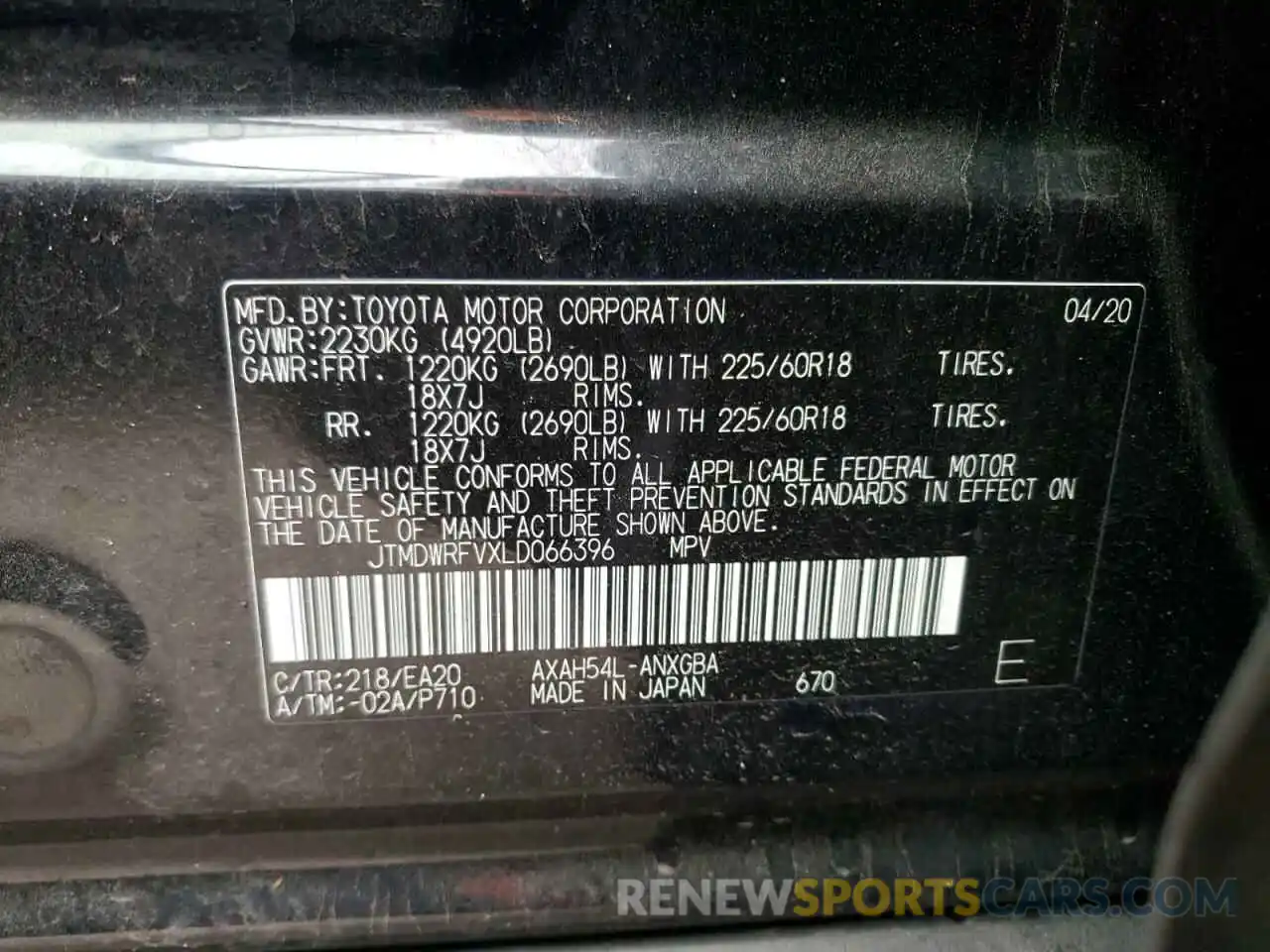 10 Фотография поврежденного автомобиля JTMDWRFVXLD066396 TOYOTA RAV4 2020