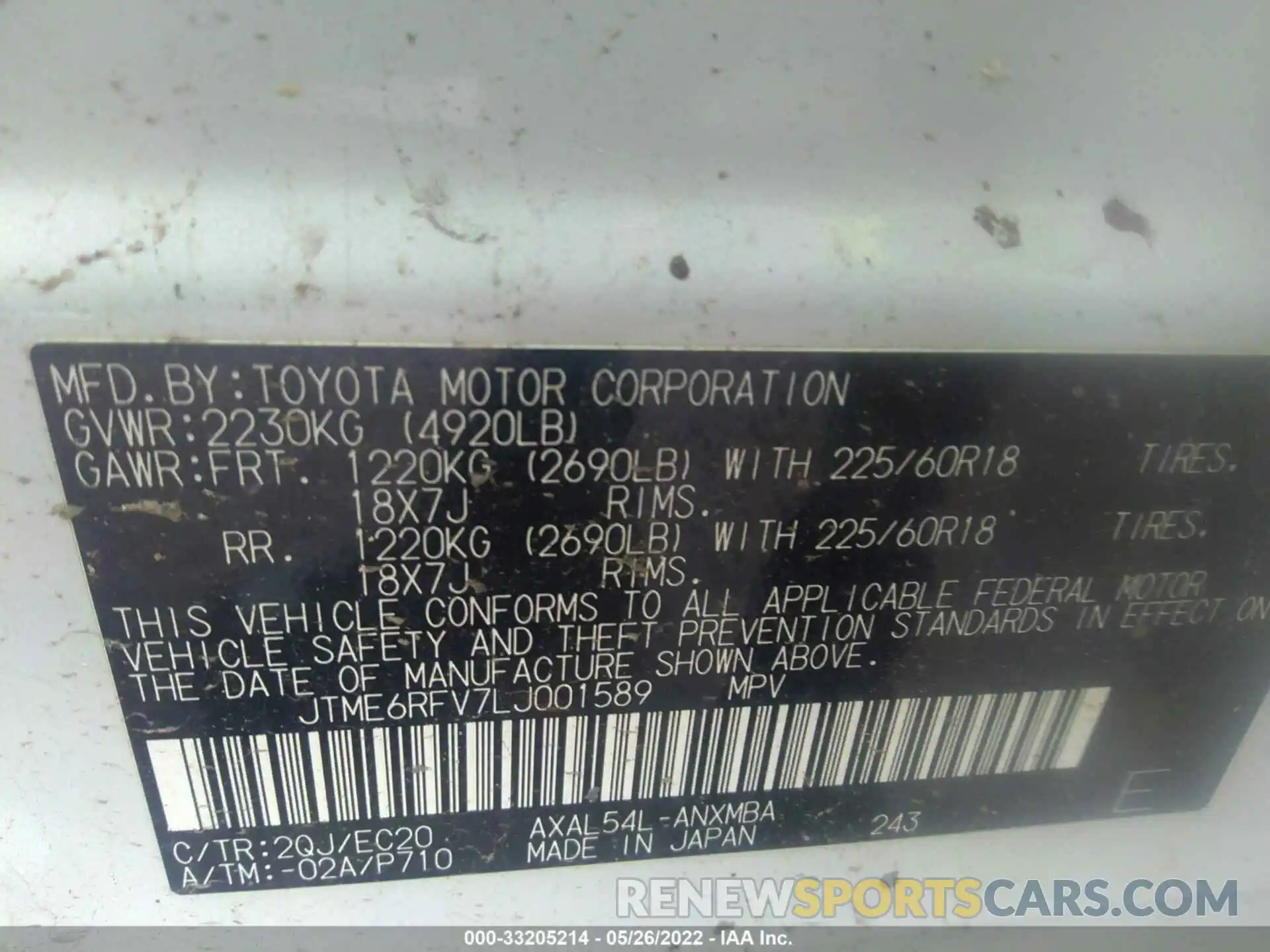 9 Фотография поврежденного автомобиля JTME6RFV7LJ001589 TOYOTA RAV4 2020