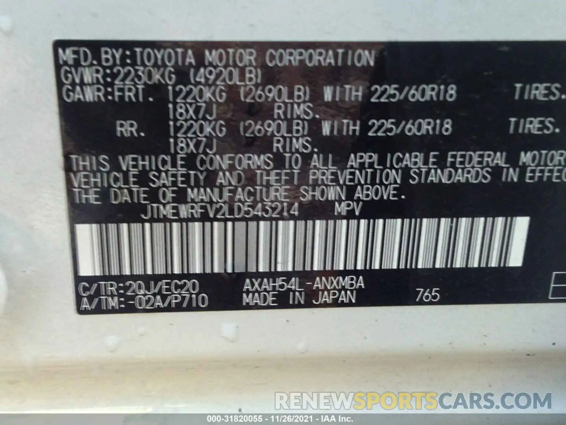 9 Фотография поврежденного автомобиля JTMEWRFV2LD543214 TOYOTA RAV4 2020