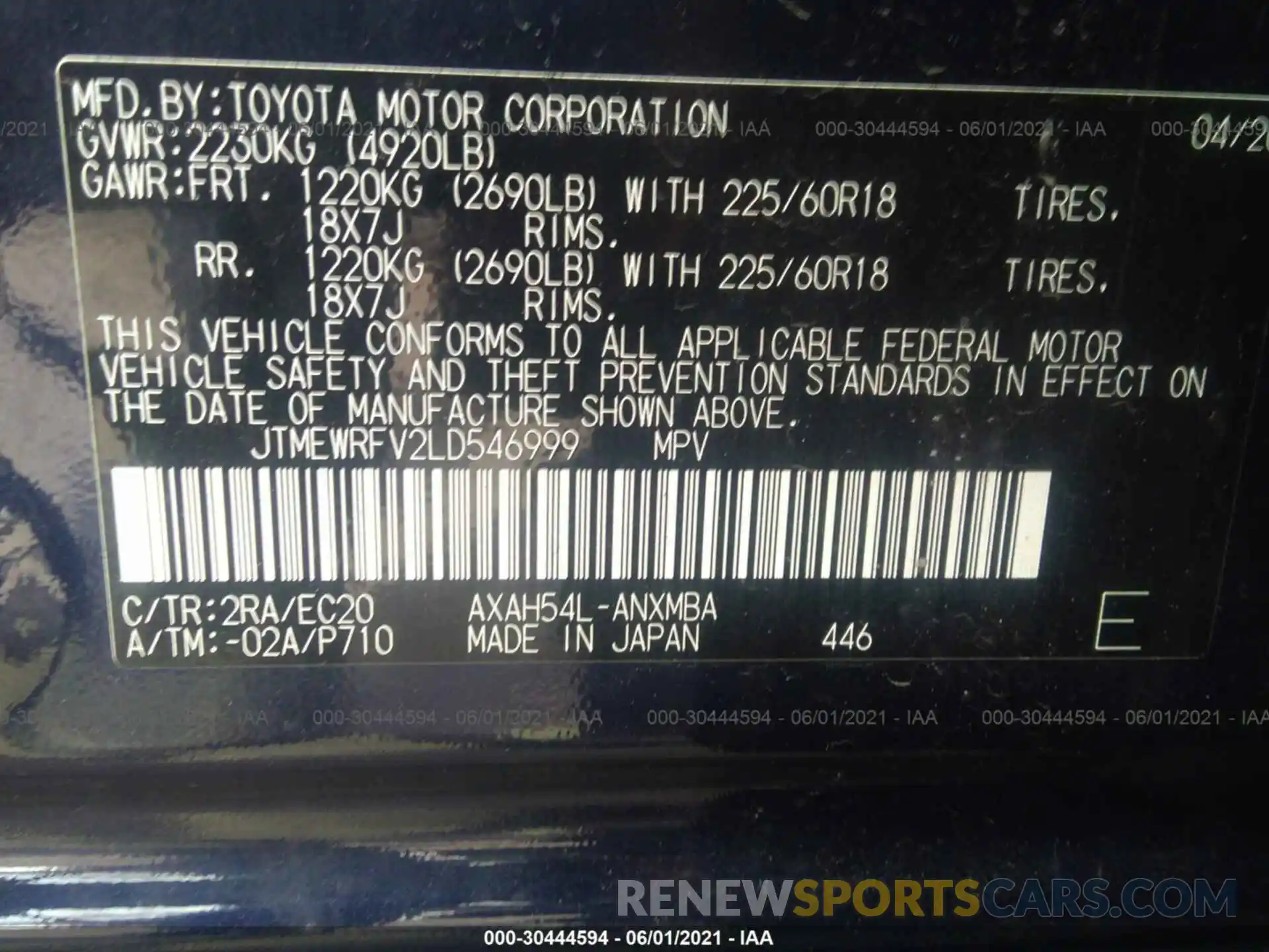 9 Фотография поврежденного автомобиля JTMEWRFV2LD546999 TOYOTA RAV4 2020