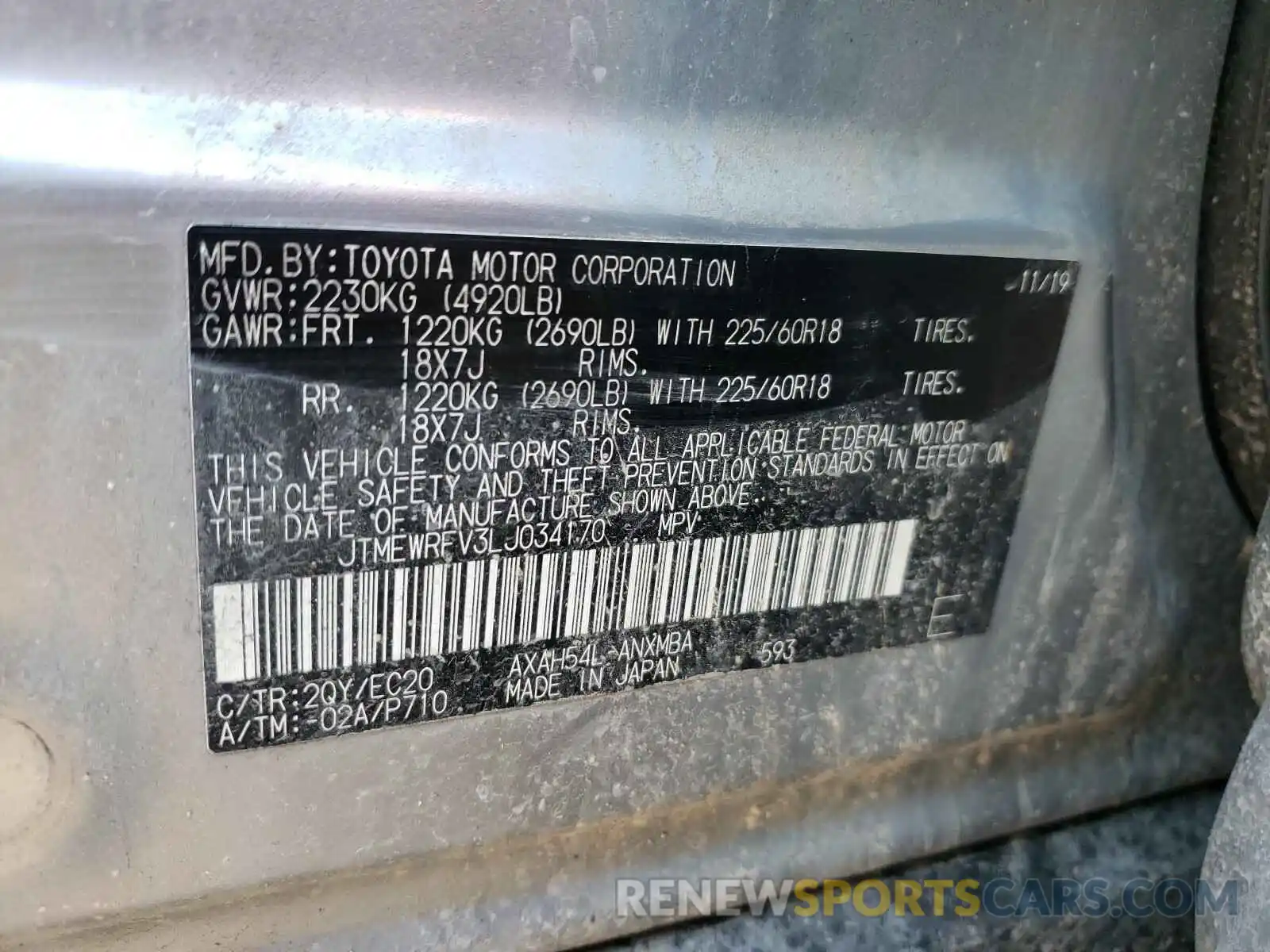 10 Фотография поврежденного автомобиля JTMEWRFV3LJ034170 TOYOTA RAV4 2020