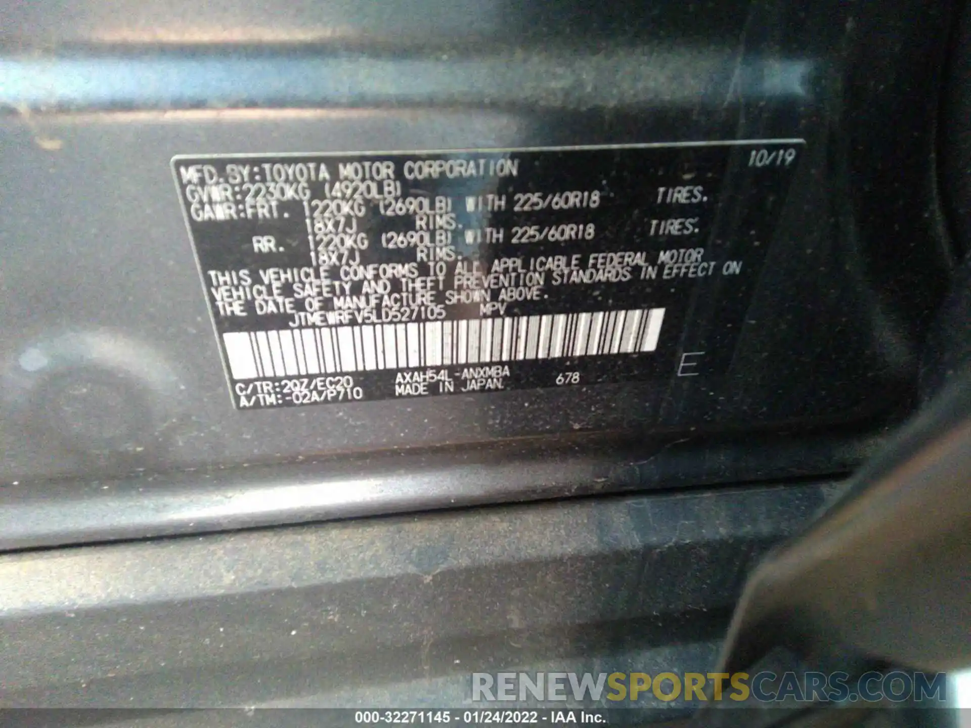 9 Фотография поврежденного автомобиля JTMEWRFV5LD527105 TOYOTA RAV4 2020