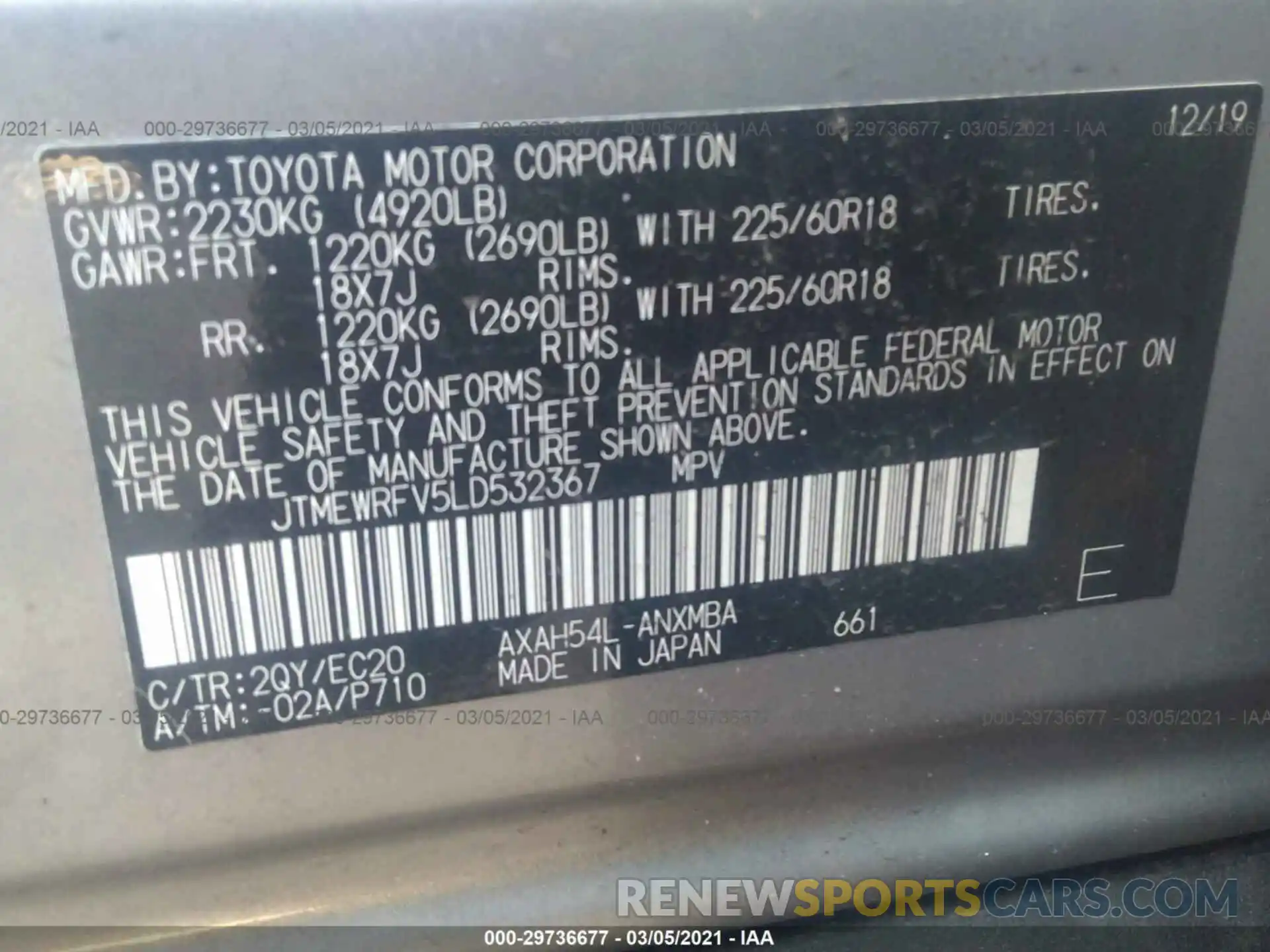 9 Фотография поврежденного автомобиля JTMEWRFV5LD532367 TOYOTA RAV4 2020