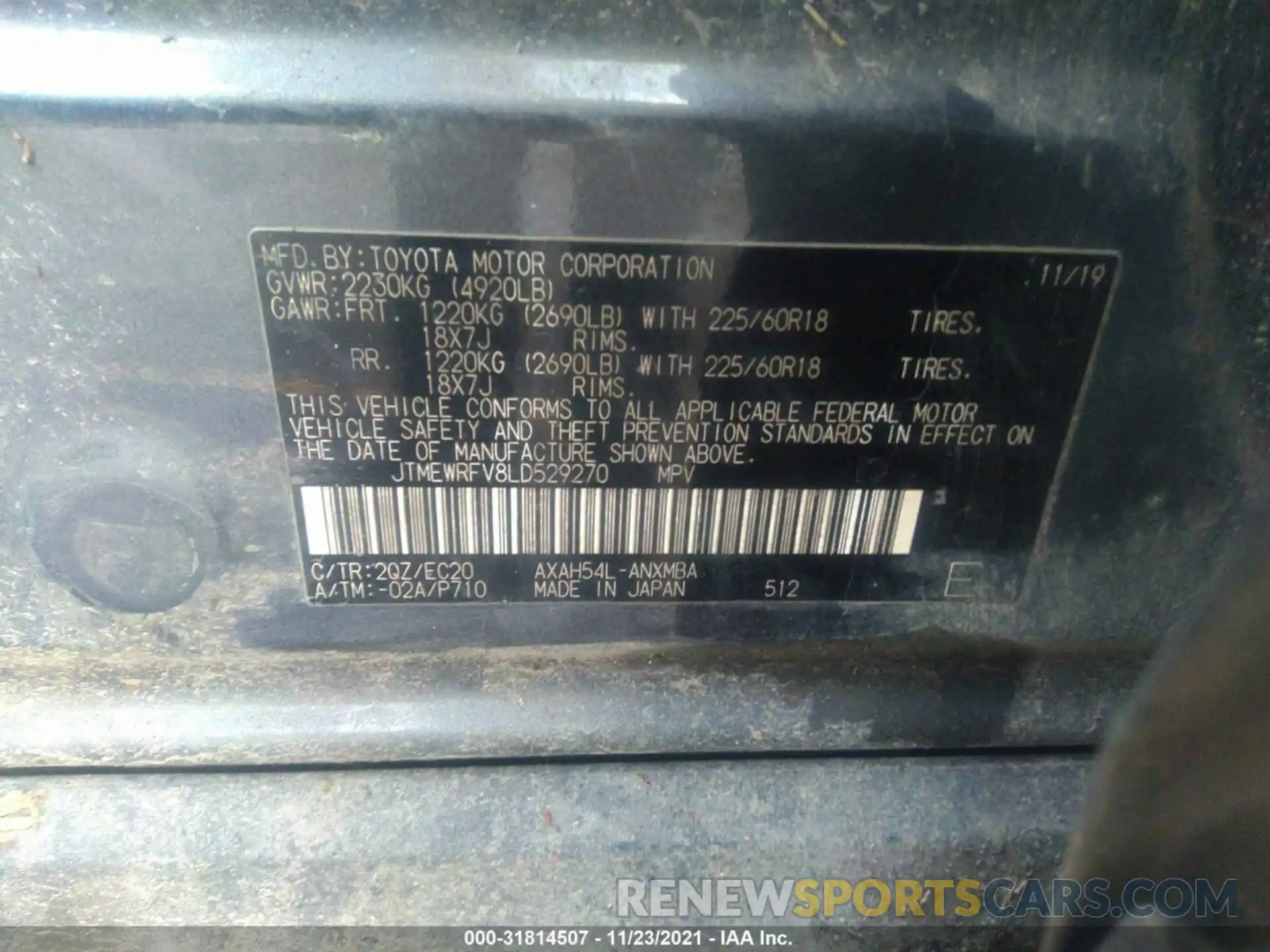 9 Фотография поврежденного автомобиля JTMEWRFV8LD529270 TOYOTA RAV4 2020