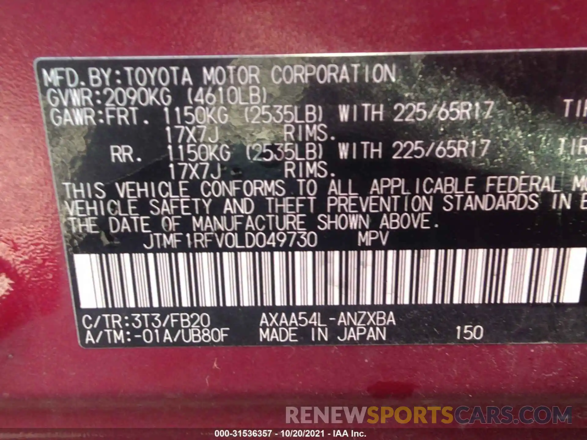 9 Фотография поврежденного автомобиля JTMF1RFV0LD049730 TOYOTA RAV4 2020