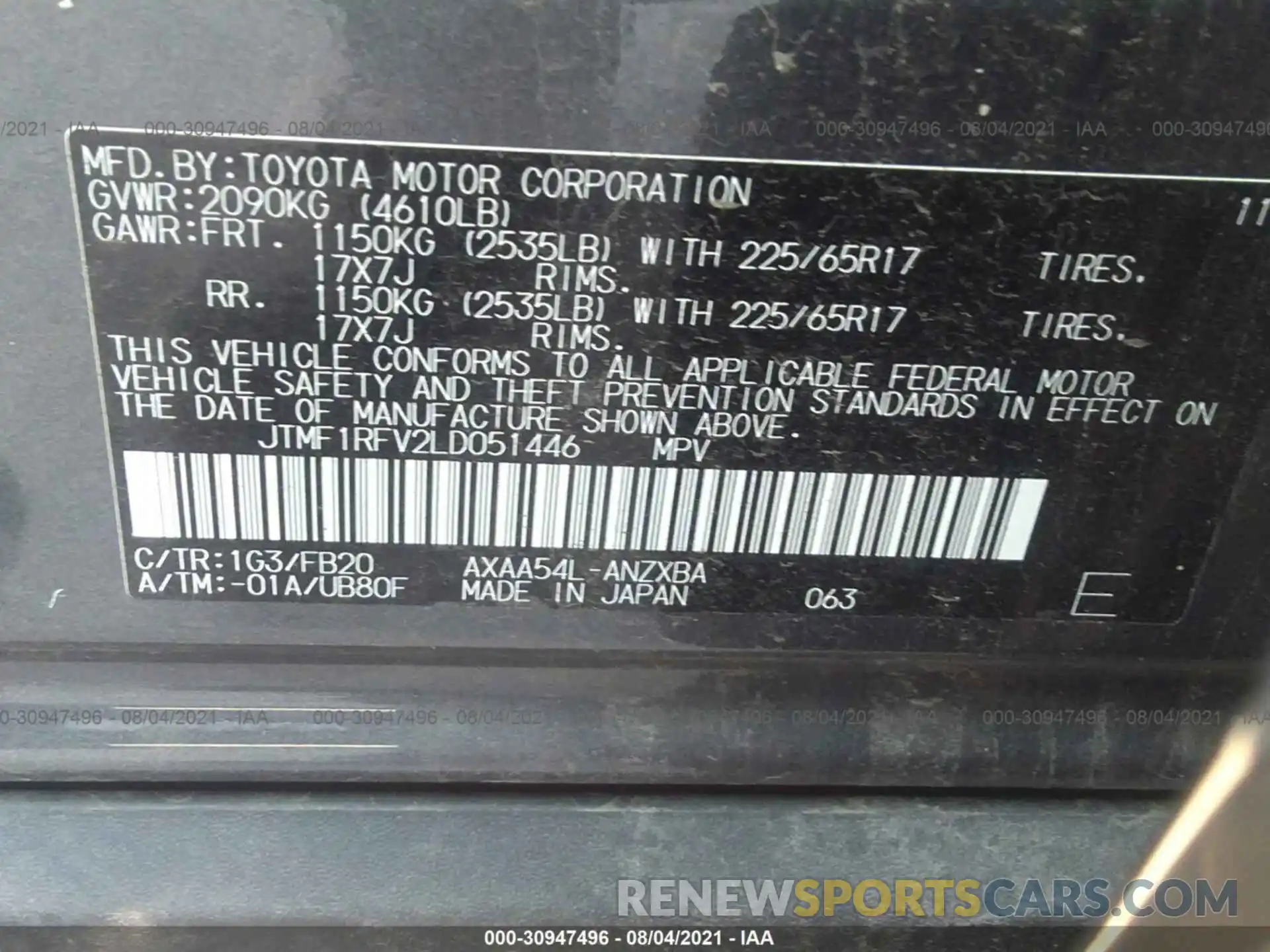 9 Фотография поврежденного автомобиля JTMF1RFV2LD051446 TOYOTA RAV4 2020