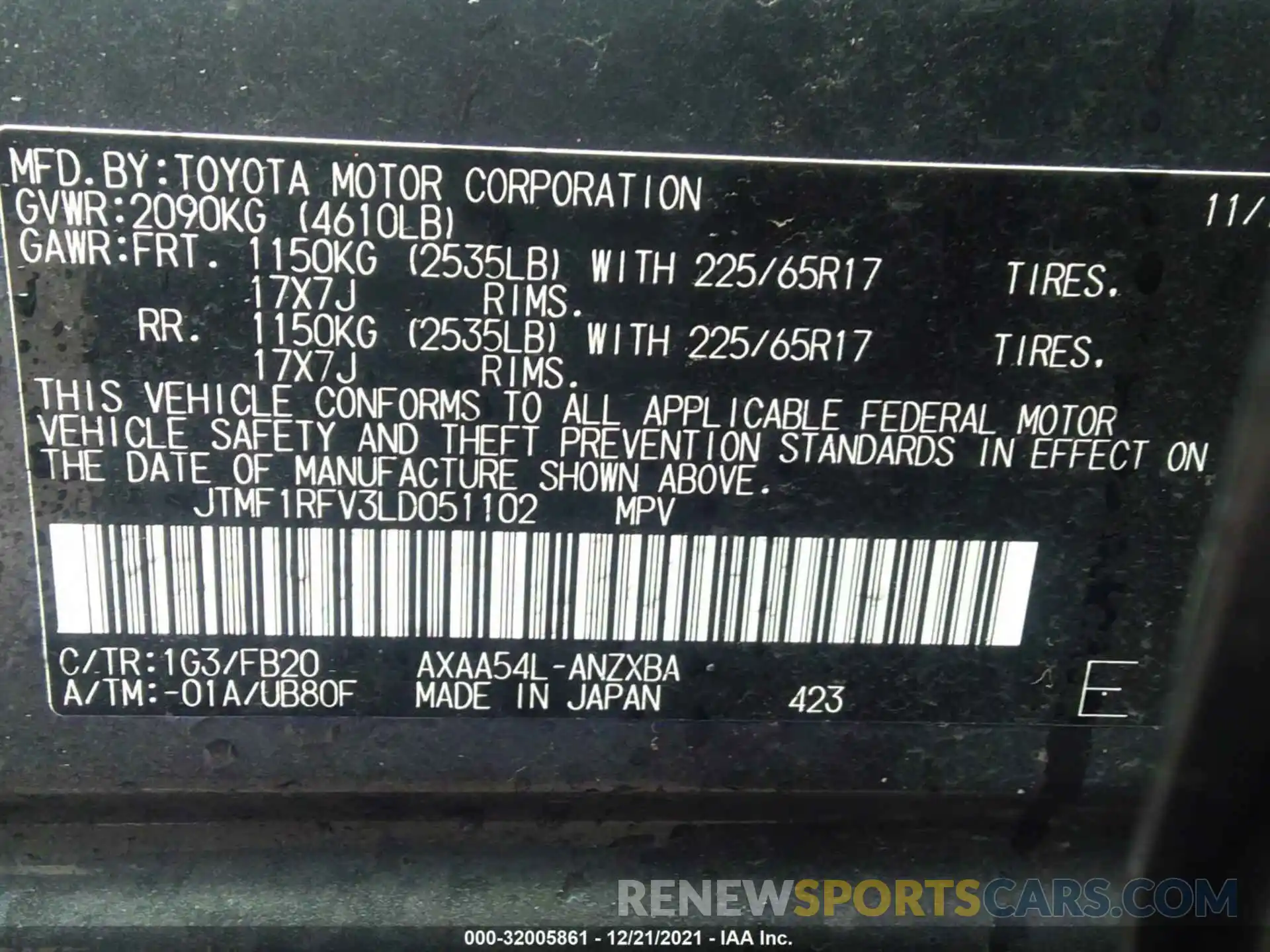 9 Фотография поврежденного автомобиля JTMF1RFV3LD051102 TOYOTA RAV4 2020