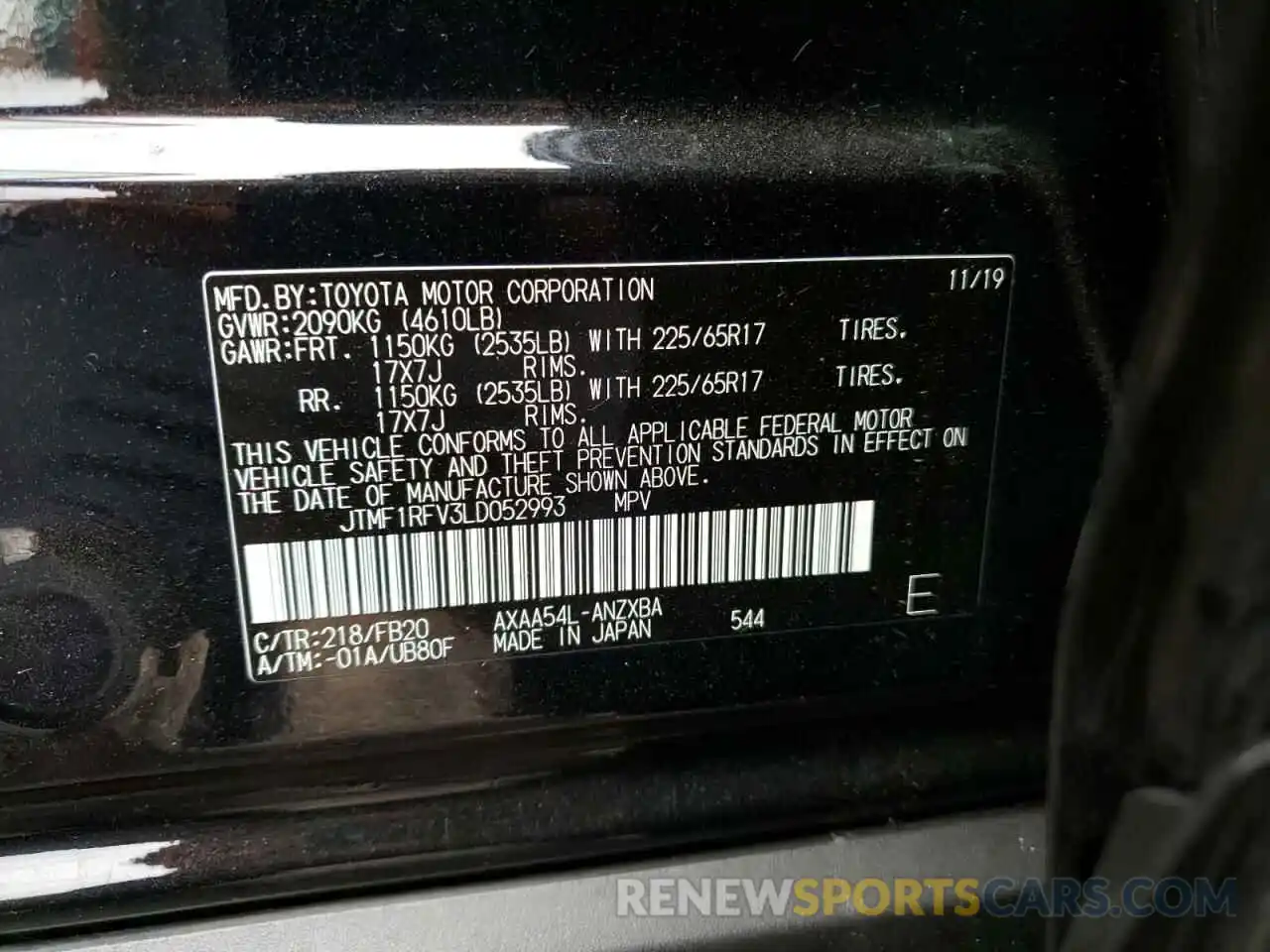 10 Фотография поврежденного автомобиля JTMF1RFV3LD052993 TOYOTA RAV4 2020