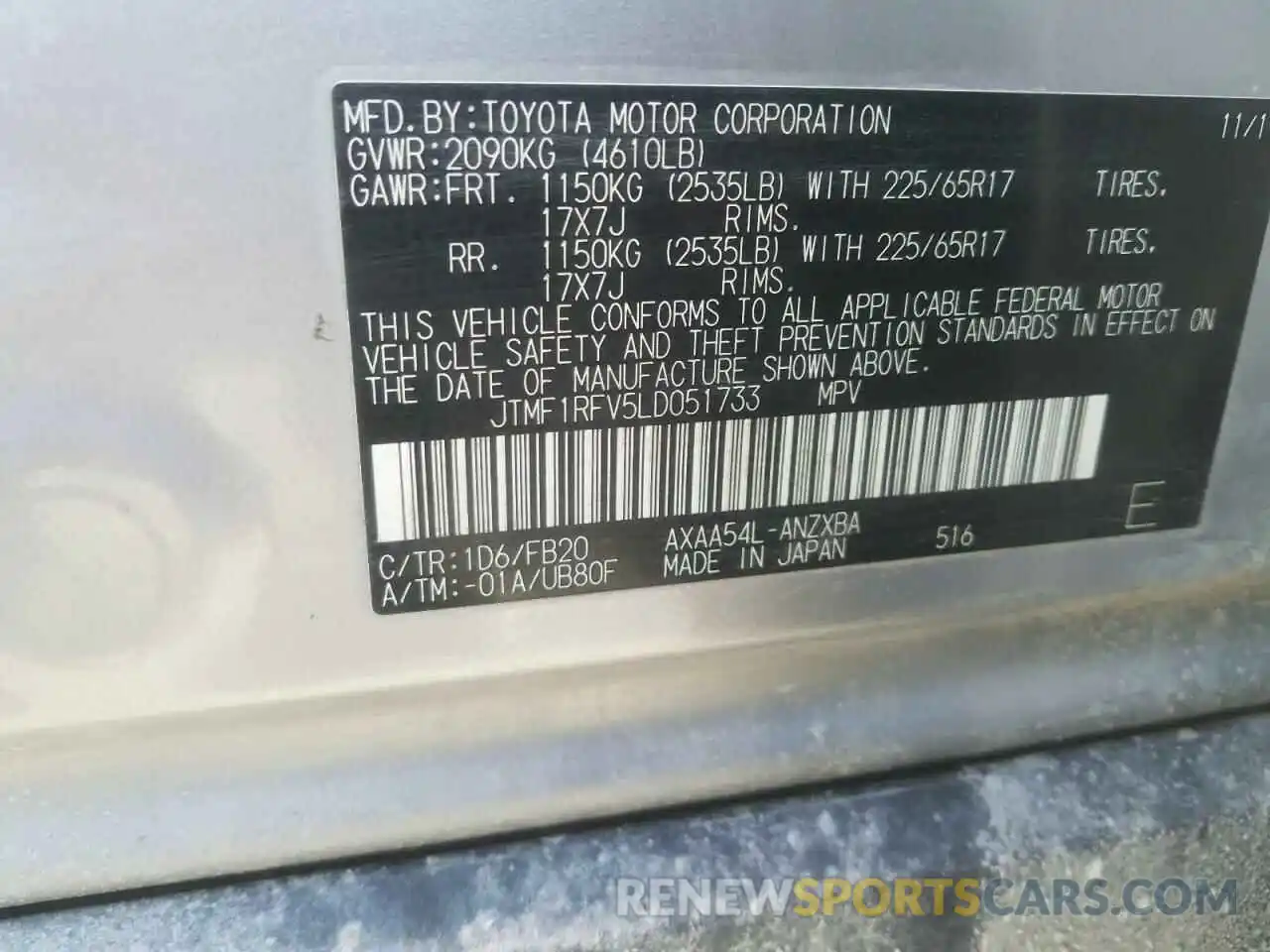 10 Фотография поврежденного автомобиля JTMF1RFV5LD051733 TOYOTA RAV4 2020