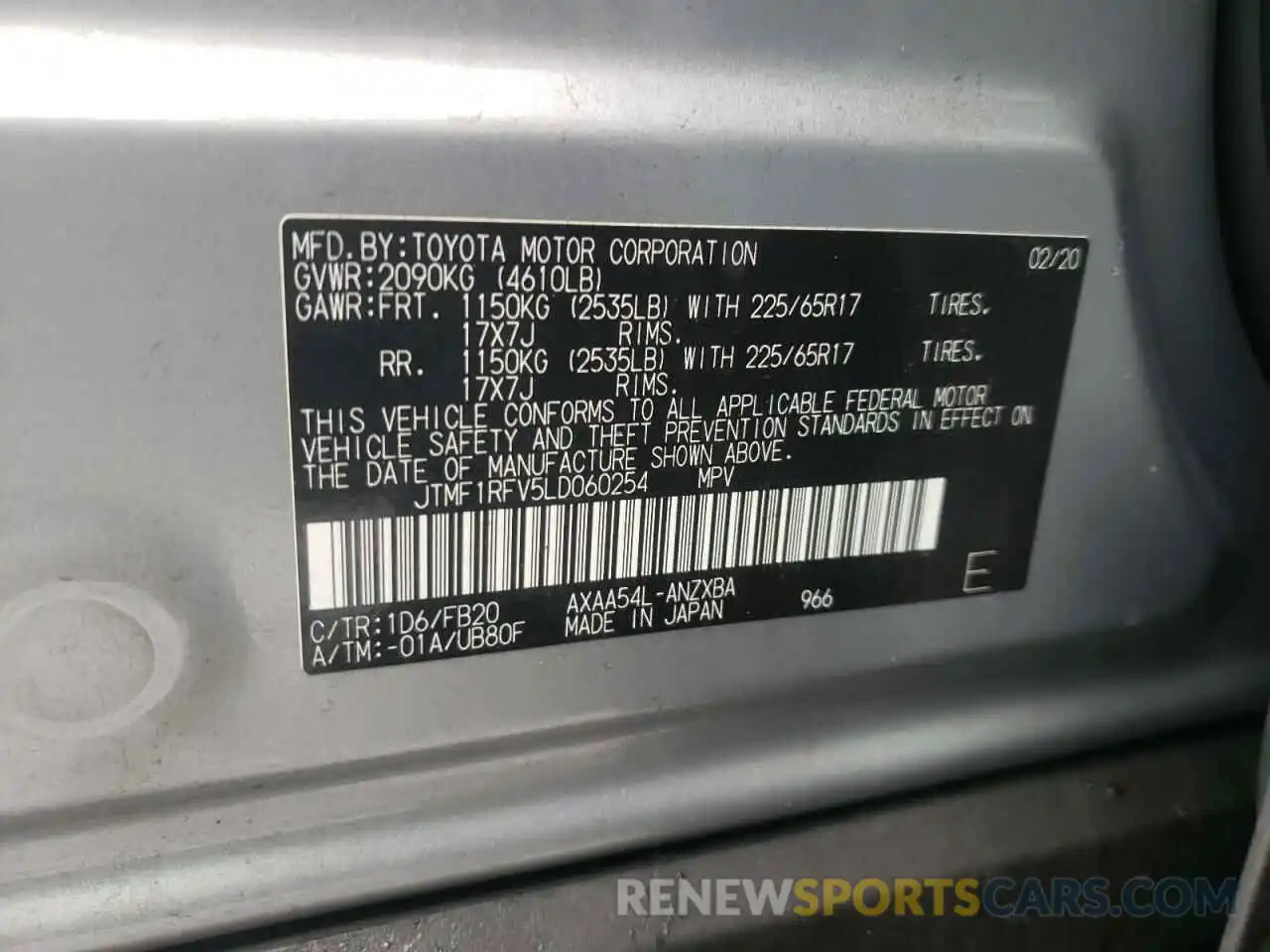 10 Фотография поврежденного автомобиля JTMF1RFV5LD060254 TOYOTA RAV4 2020