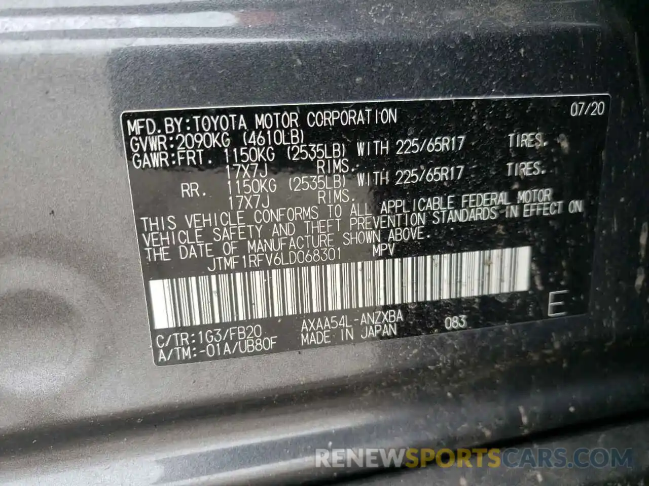 10 Фотография поврежденного автомобиля JTMF1RFV6LD068301 TOYOTA RAV4 2020