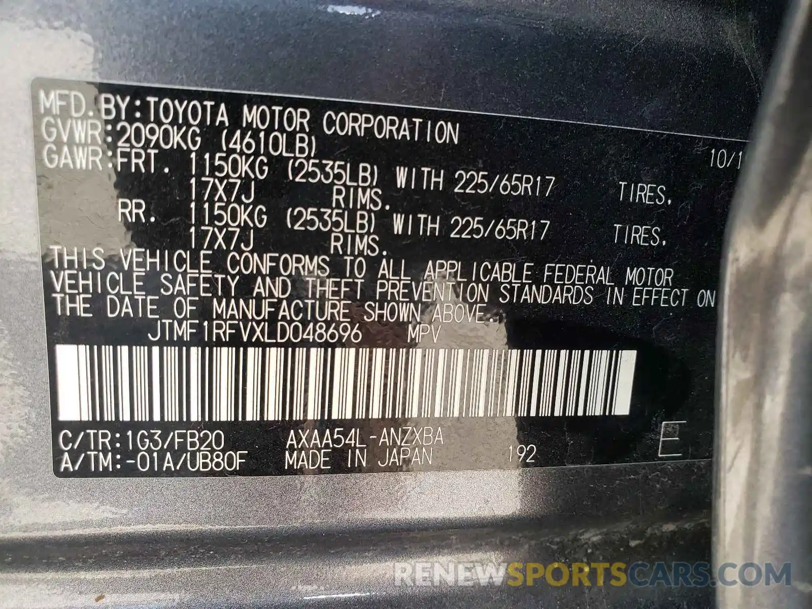 10 Фотография поврежденного автомобиля JTMF1RFVXLD048696 TOYOTA RAV4 2020