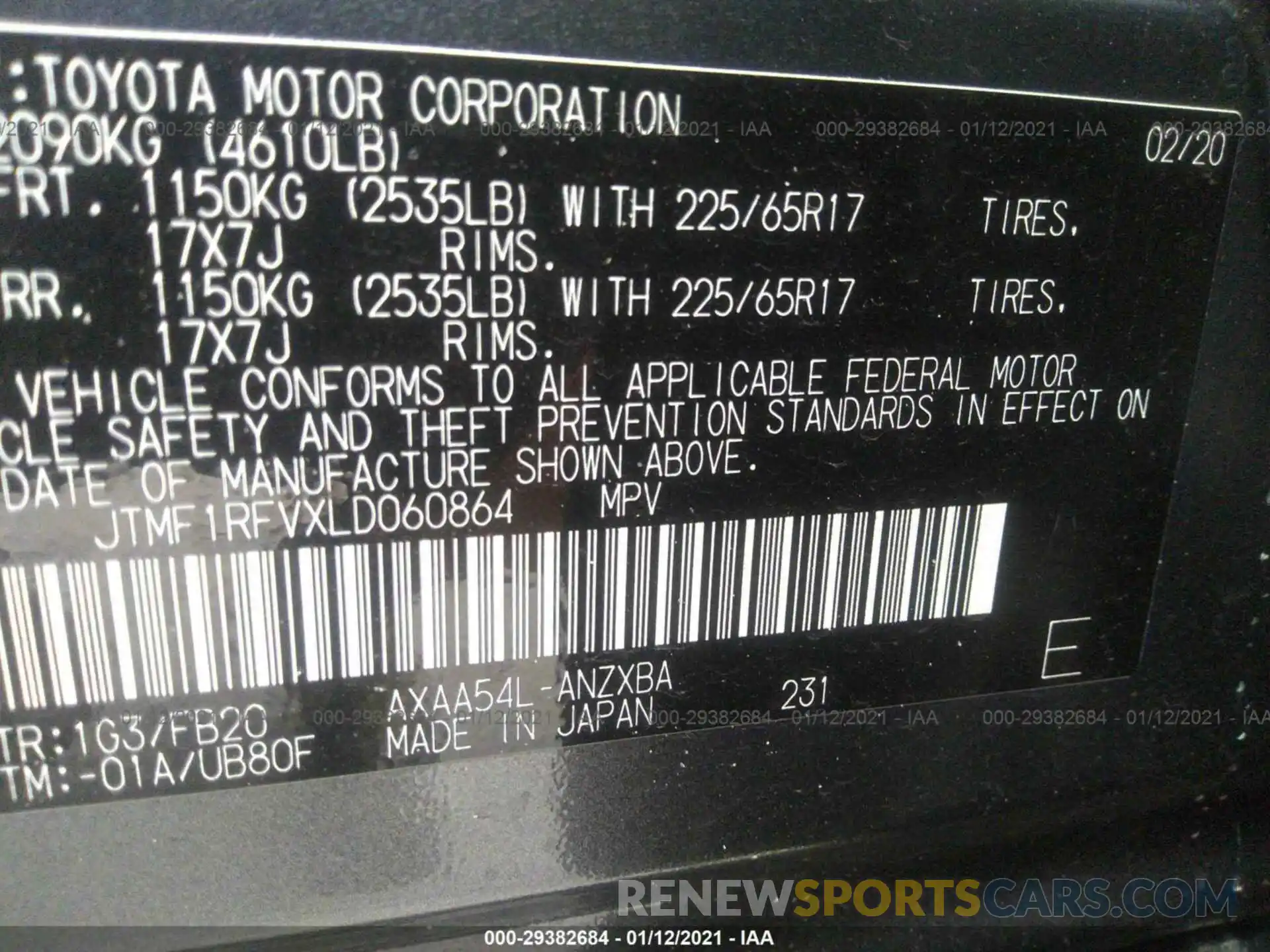 9 Фотография поврежденного автомобиля JTMF1RFVXLD060864 TOYOTA RAV4 2020