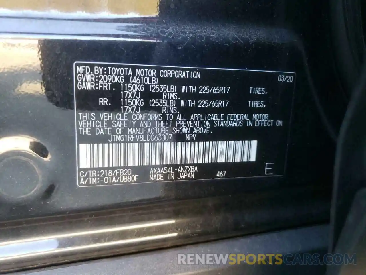 10 Фотография поврежденного автомобиля JTMG1RFV8LD063007 TOYOTA RAV4 2020