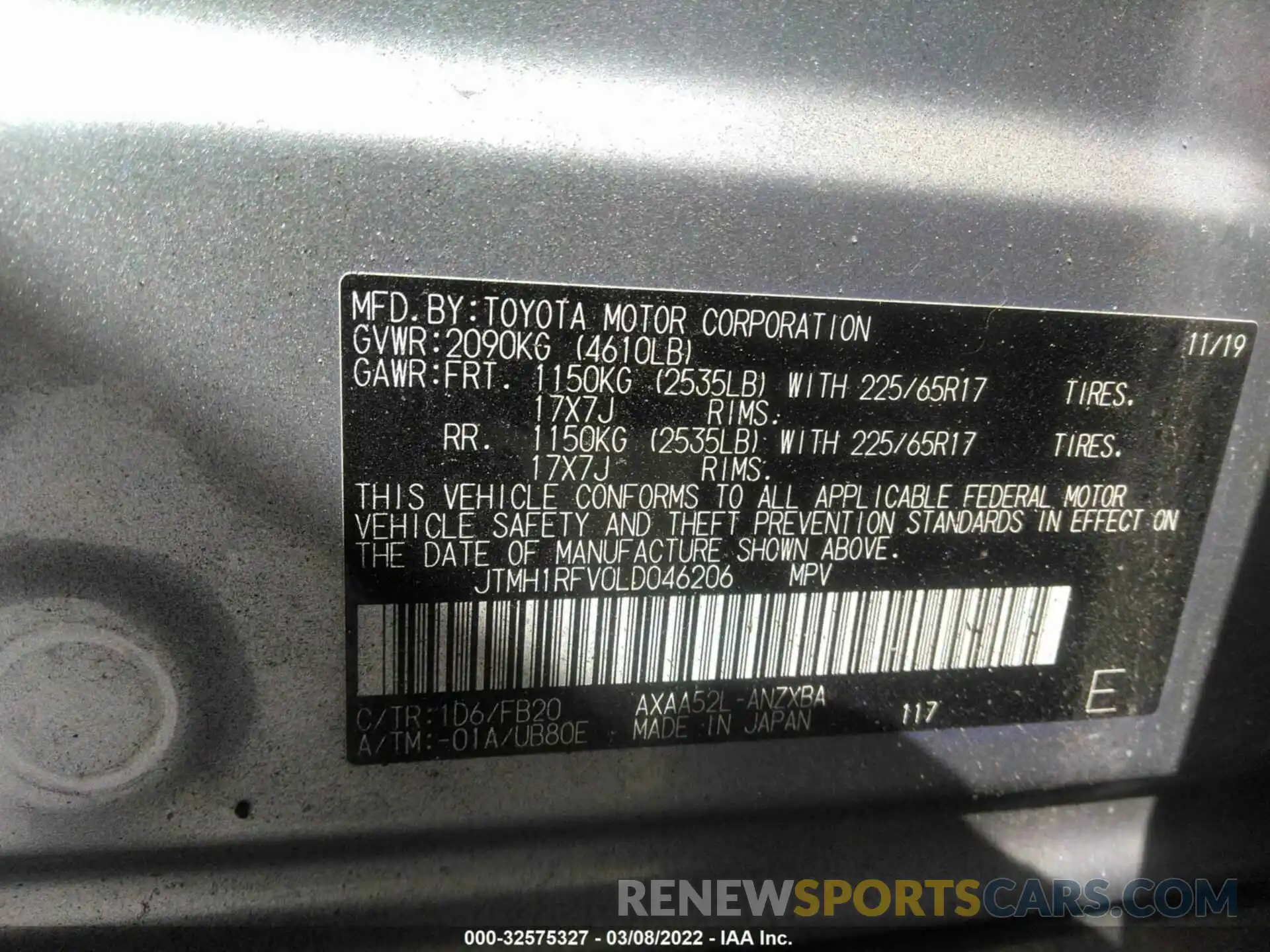 9 Фотография поврежденного автомобиля JTMH1RFV0LD046206 TOYOTA RAV4 2020