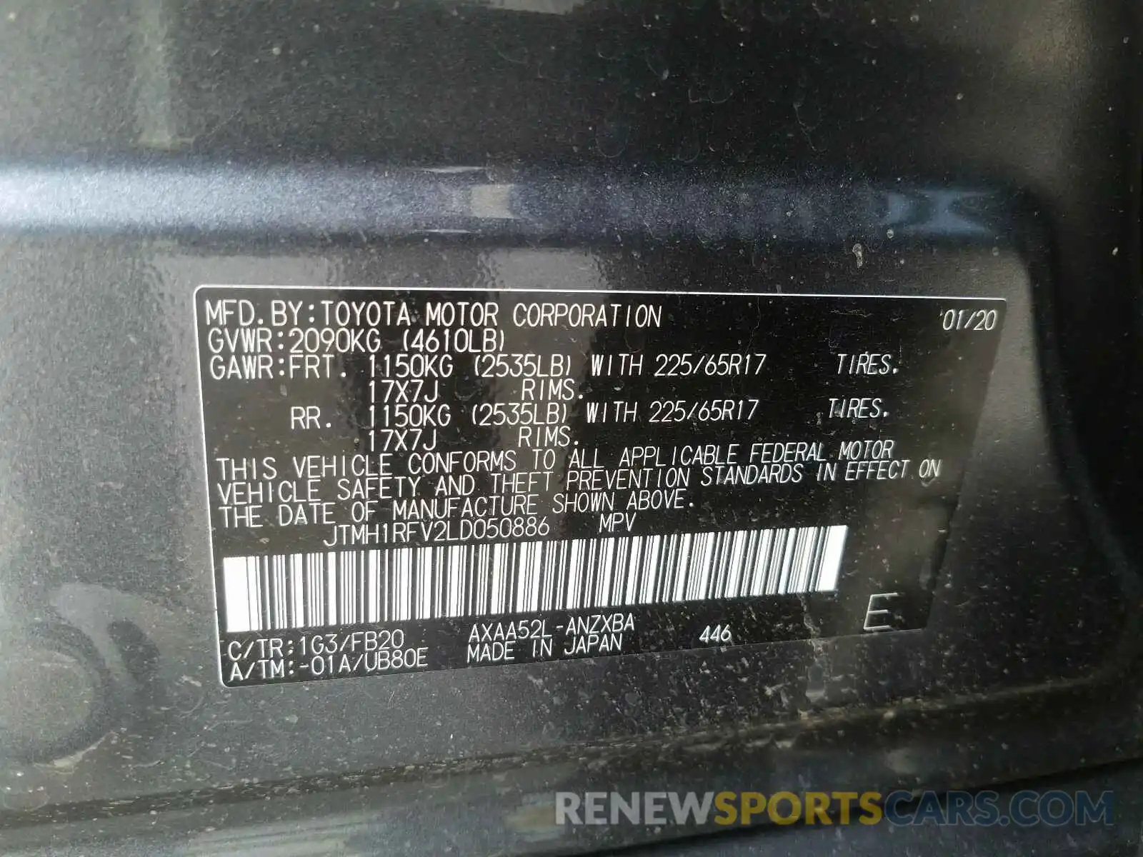 10 Фотография поврежденного автомобиля JTMH1RFV2LD050886 TOYOTA RAV4 2020