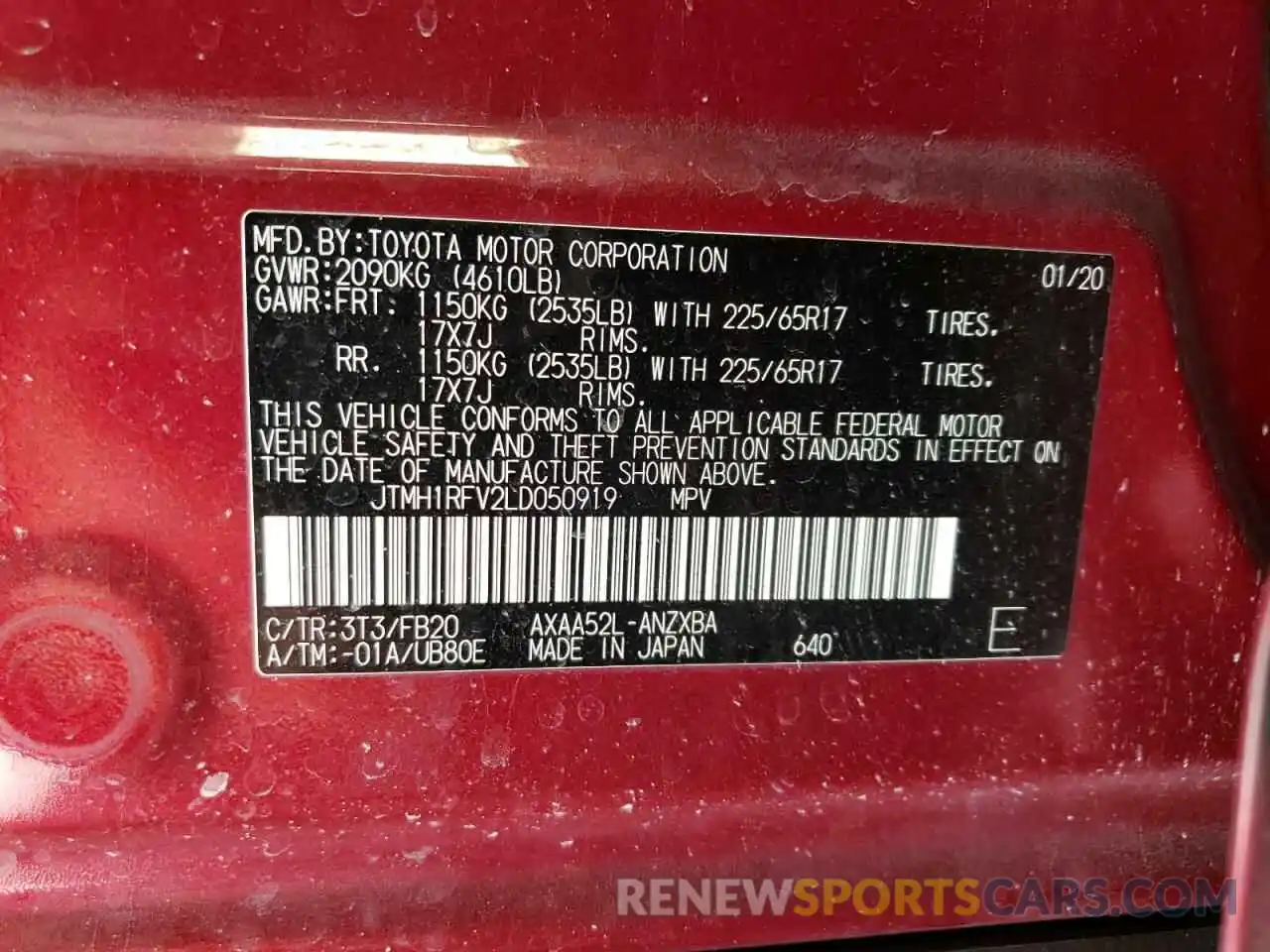 12 Фотография поврежденного автомобиля JTMH1RFV2LD050919 TOYOTA RAV4 2020