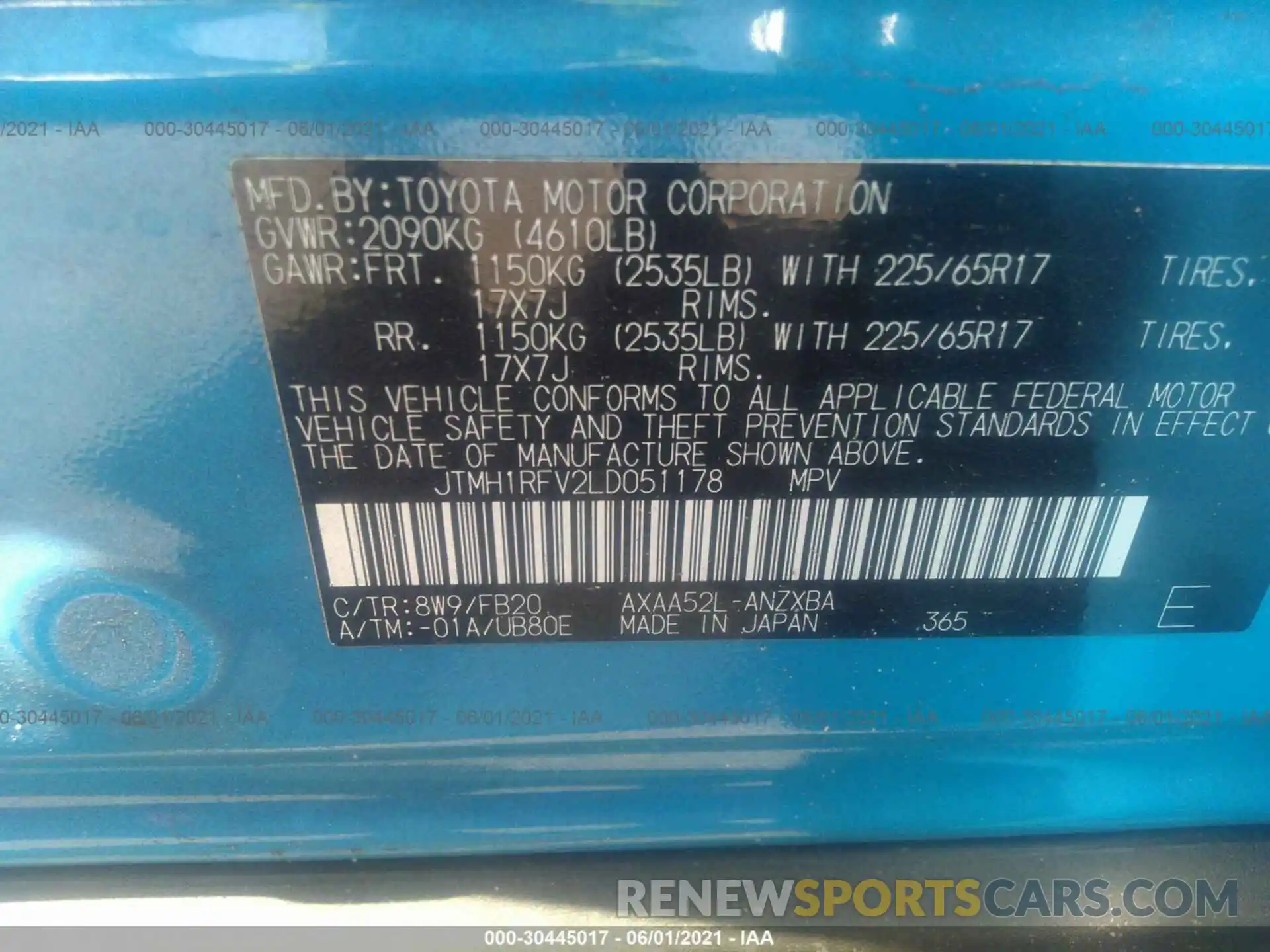 9 Фотография поврежденного автомобиля JTMH1RFV2LD051178 TOYOTA RAV4 2020