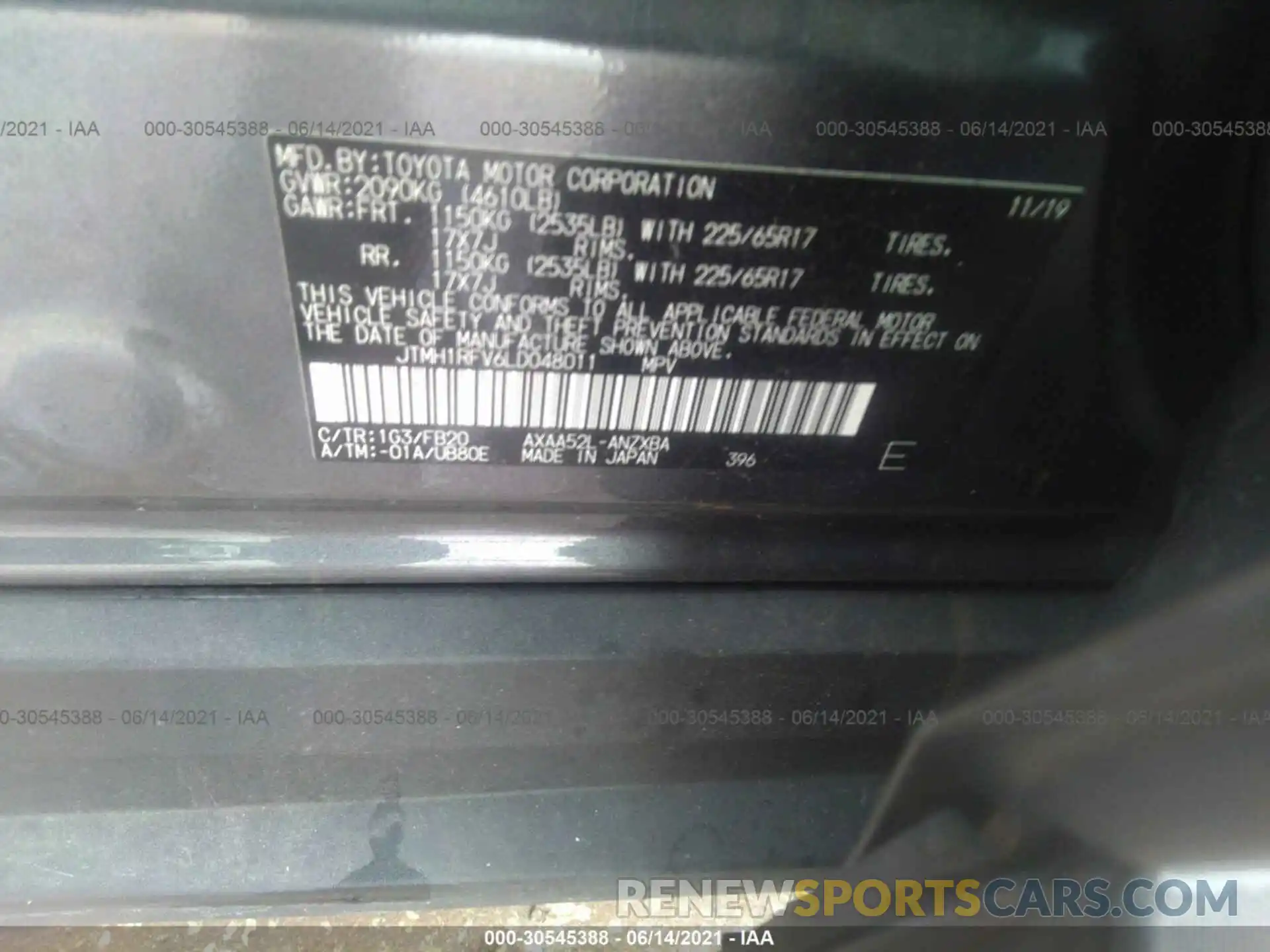 9 Фотография поврежденного автомобиля JTMH1RFV6LD048011 TOYOTA RAV4 2020