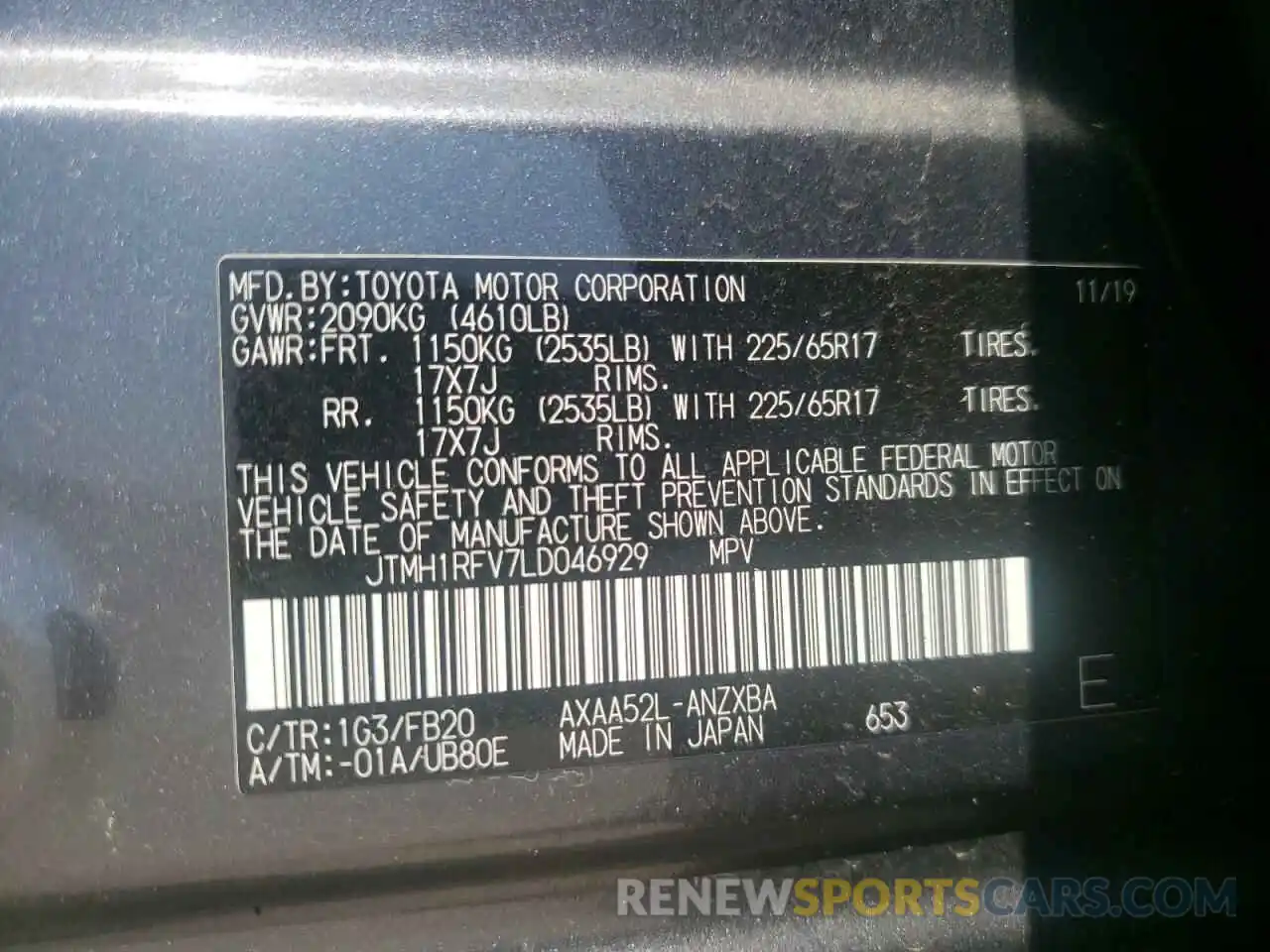 10 Фотография поврежденного автомобиля JTMH1RFV7LD046929 TOYOTA RAV4 2020