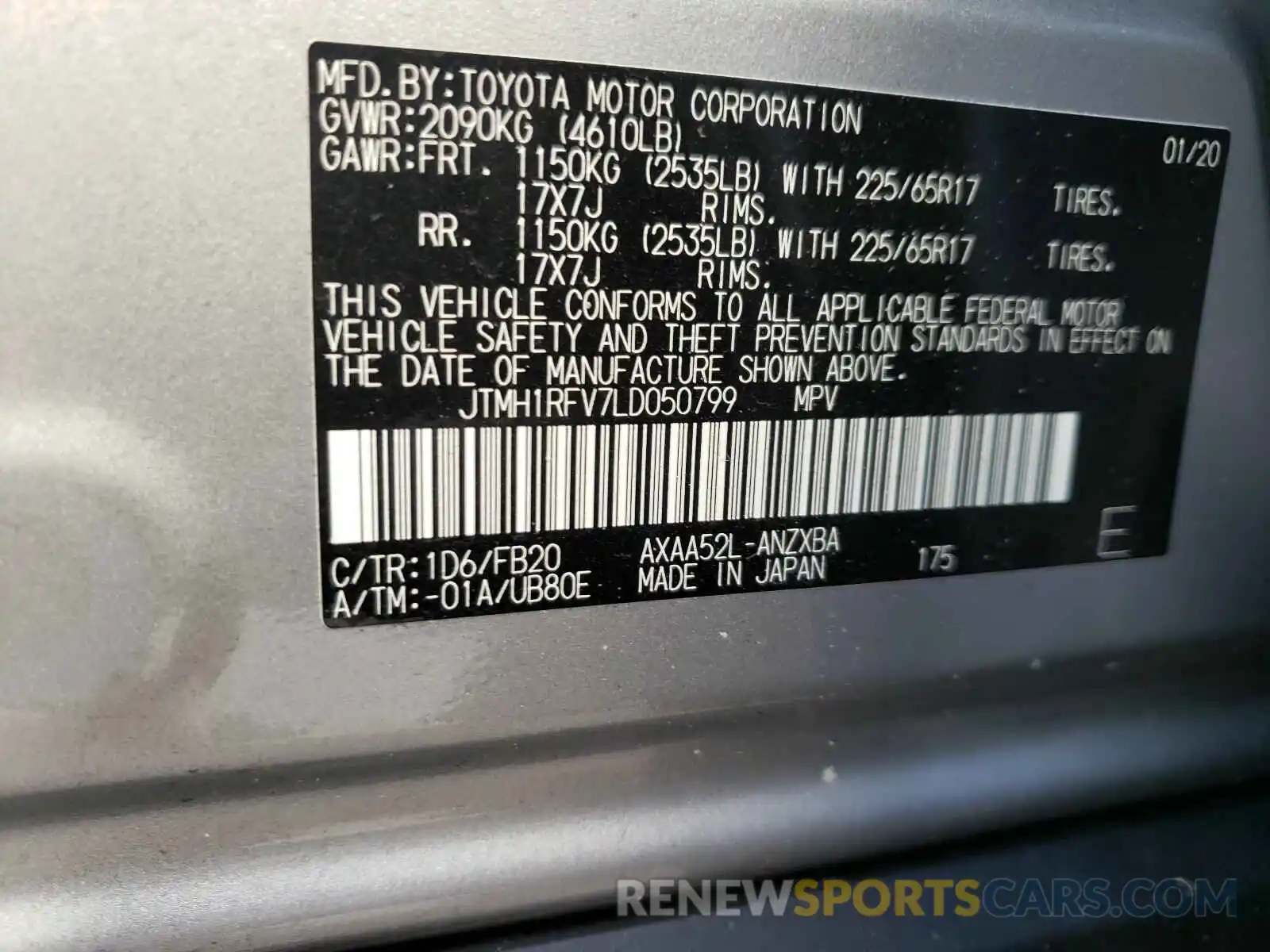 10 Фотография поврежденного автомобиля JTMH1RFV7LD050799 TOYOTA RAV4 2020