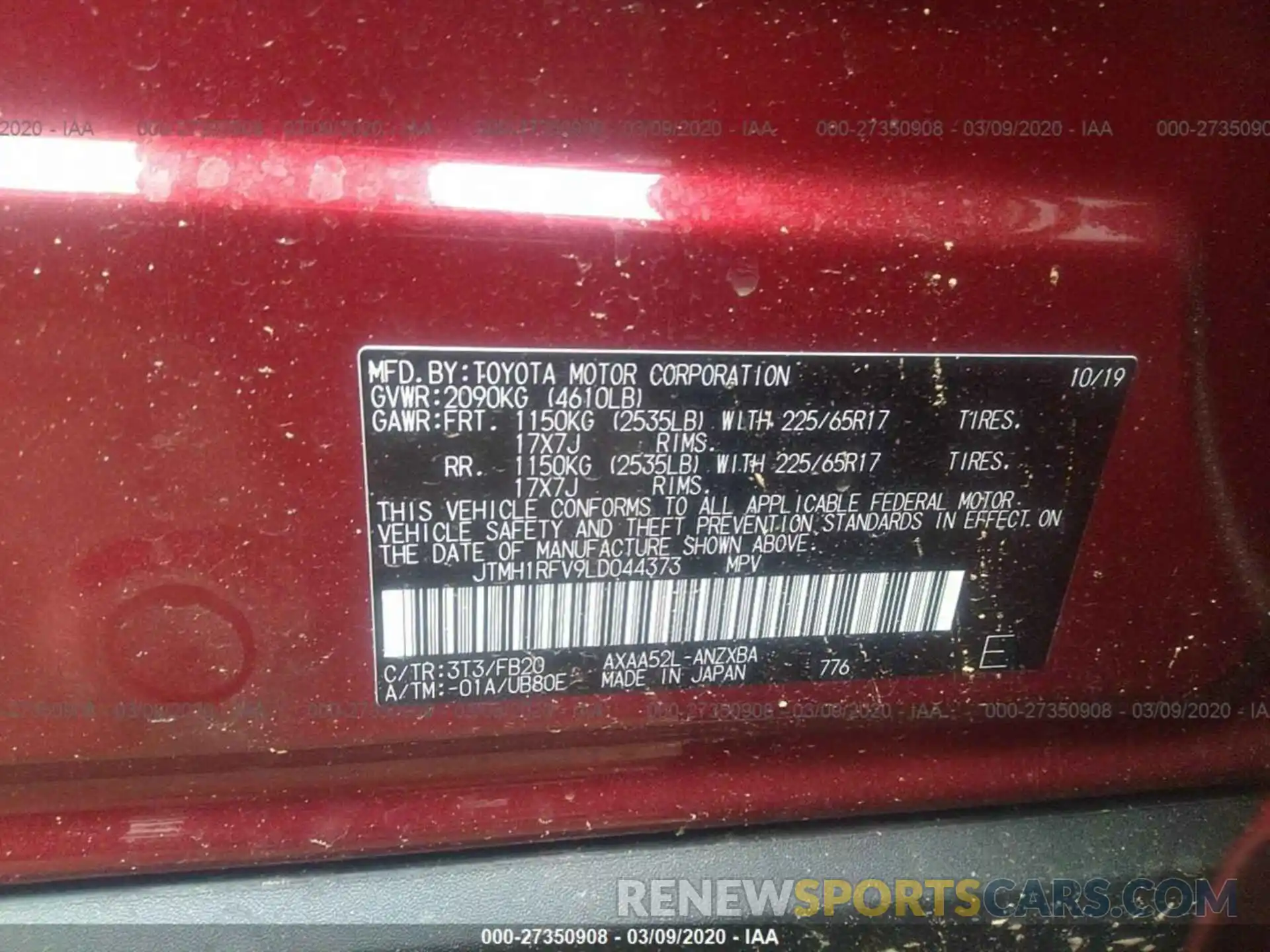 9 Фотография поврежденного автомобиля JTMH1RFV9LD044373 TOYOTA RAV4 2020