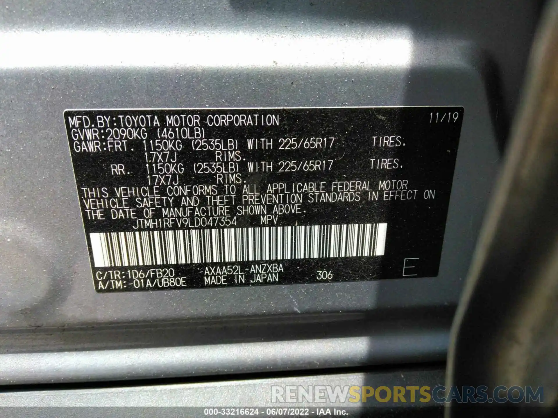 9 Фотография поврежденного автомобиля JTMH1RFV9LD047354 TOYOTA RAV4 2020