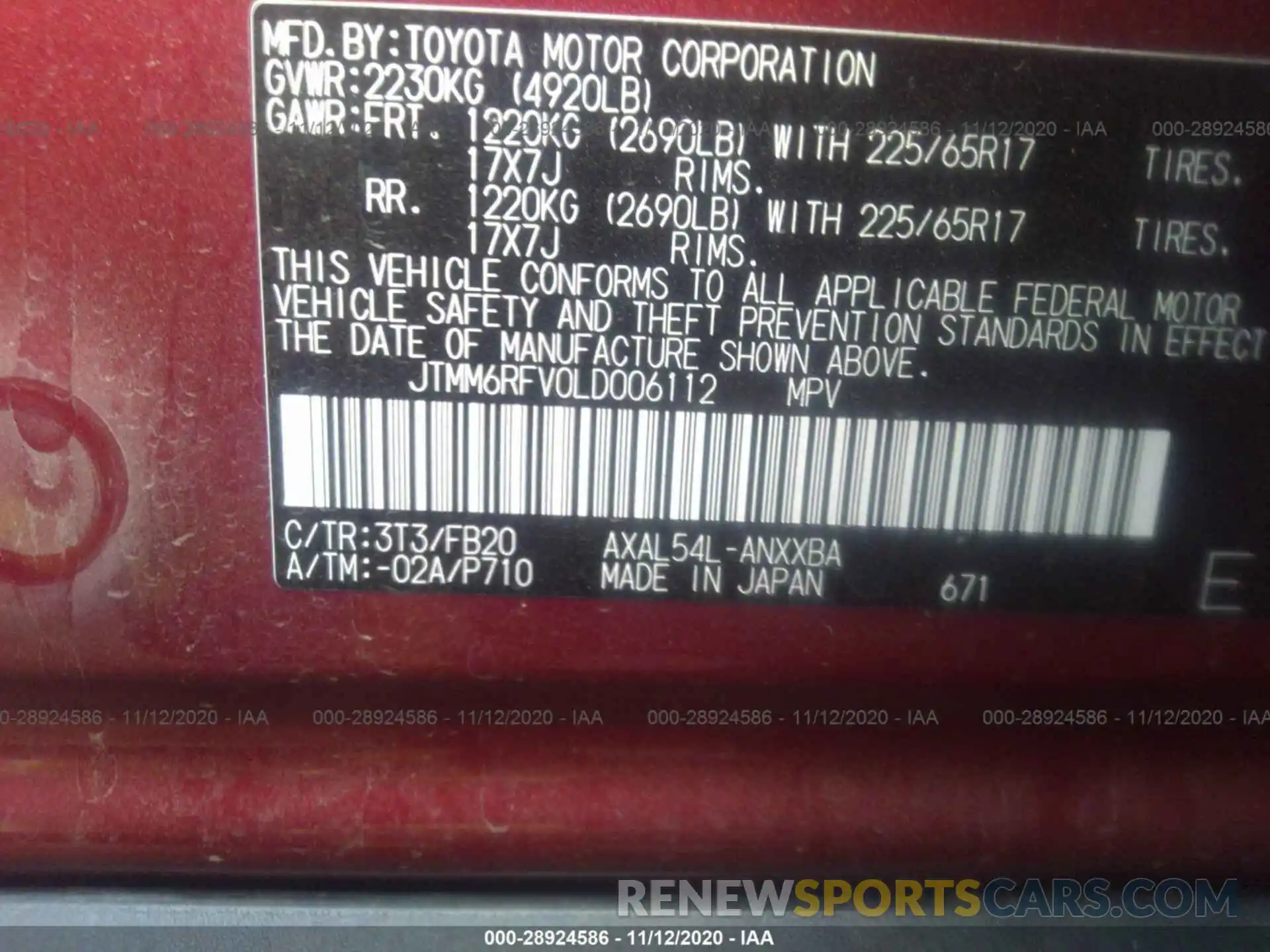 9 Фотография поврежденного автомобиля JTMM6RFV0LD006112 TOYOTA RAV4 2020