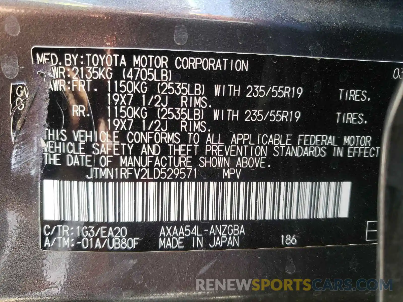 10 Фотография поврежденного автомобиля JTMN1RFV2LD529571 TOYOTA RAV4 2020