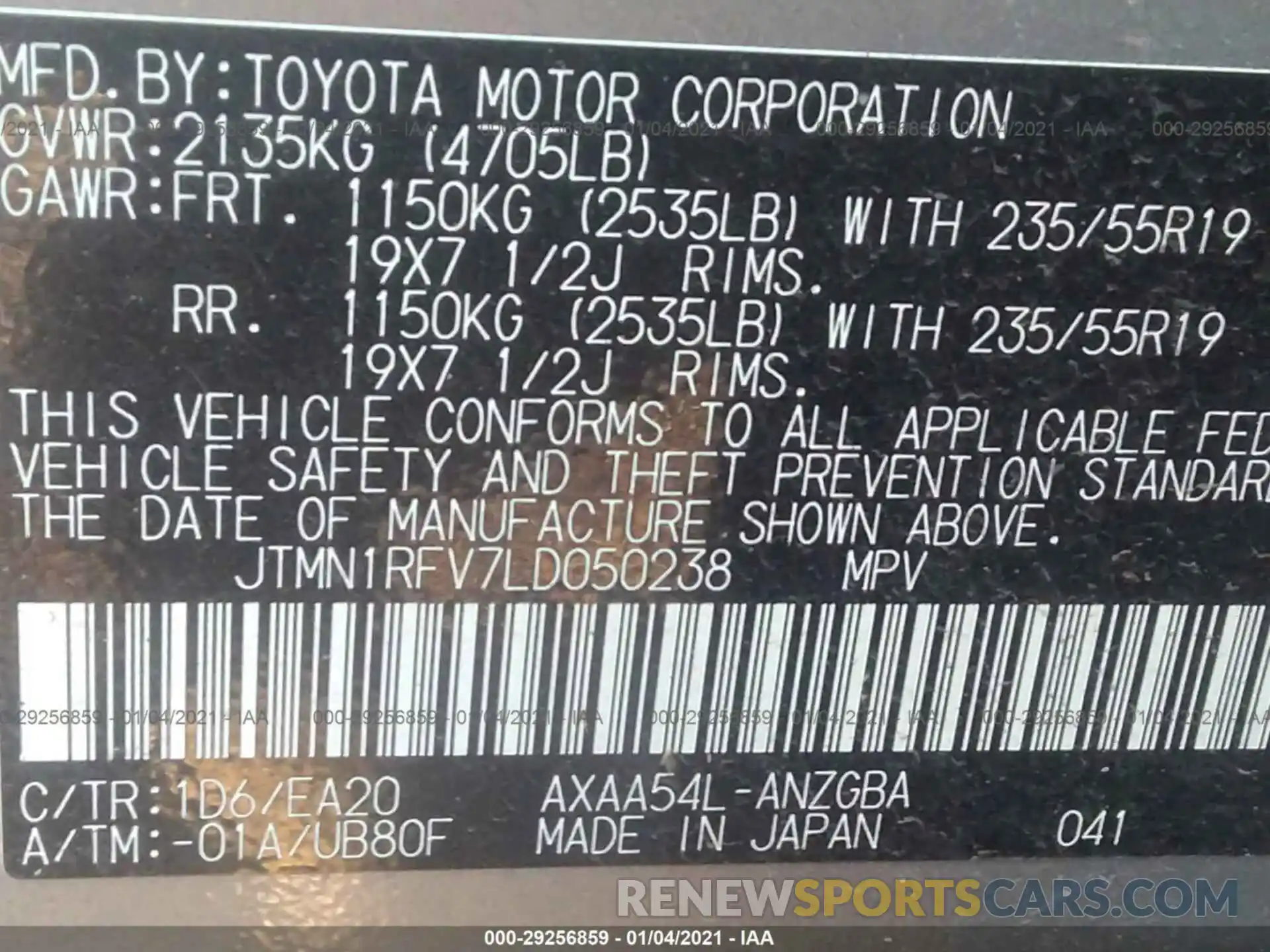 9 Фотография поврежденного автомобиля JTMN1RFV7LD050238 TOYOTA RAV4 2020