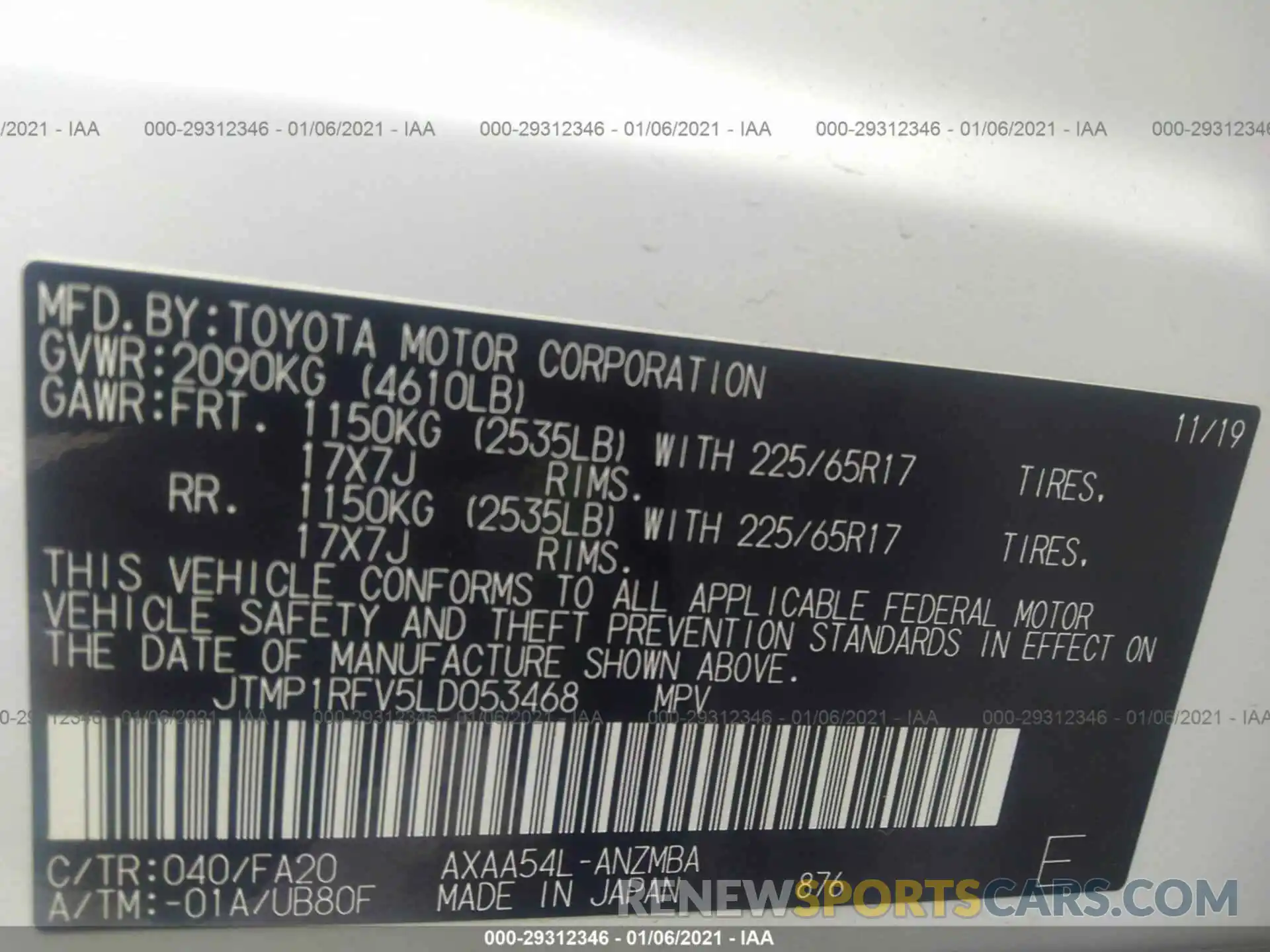 9 Фотография поврежденного автомобиля JTMP1RFV5LD053468 TOYOTA RAV4 2020