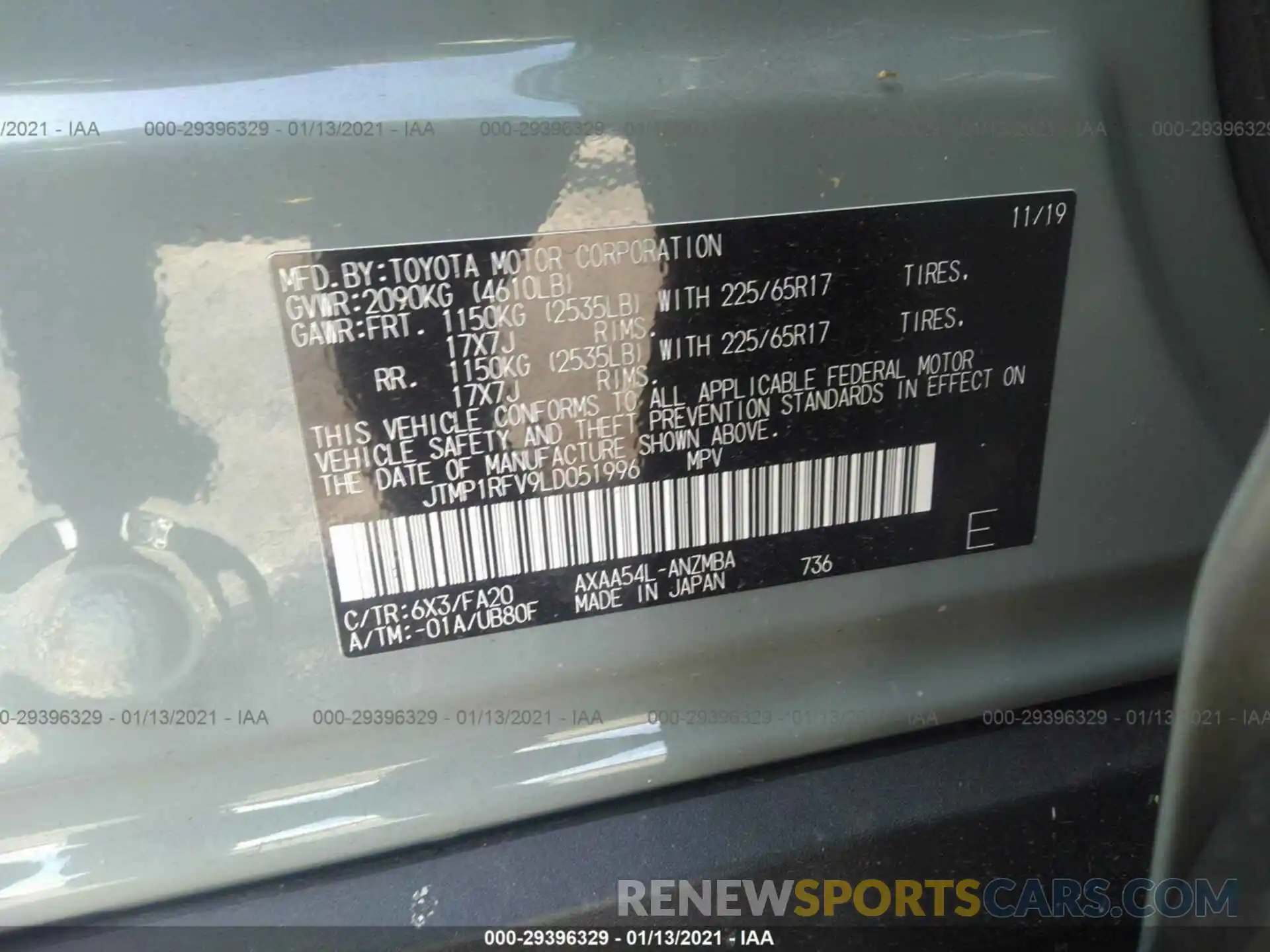 9 Photograph of a damaged car JTMP1RFV9LD051996 TOYOTA RAV4 2020
