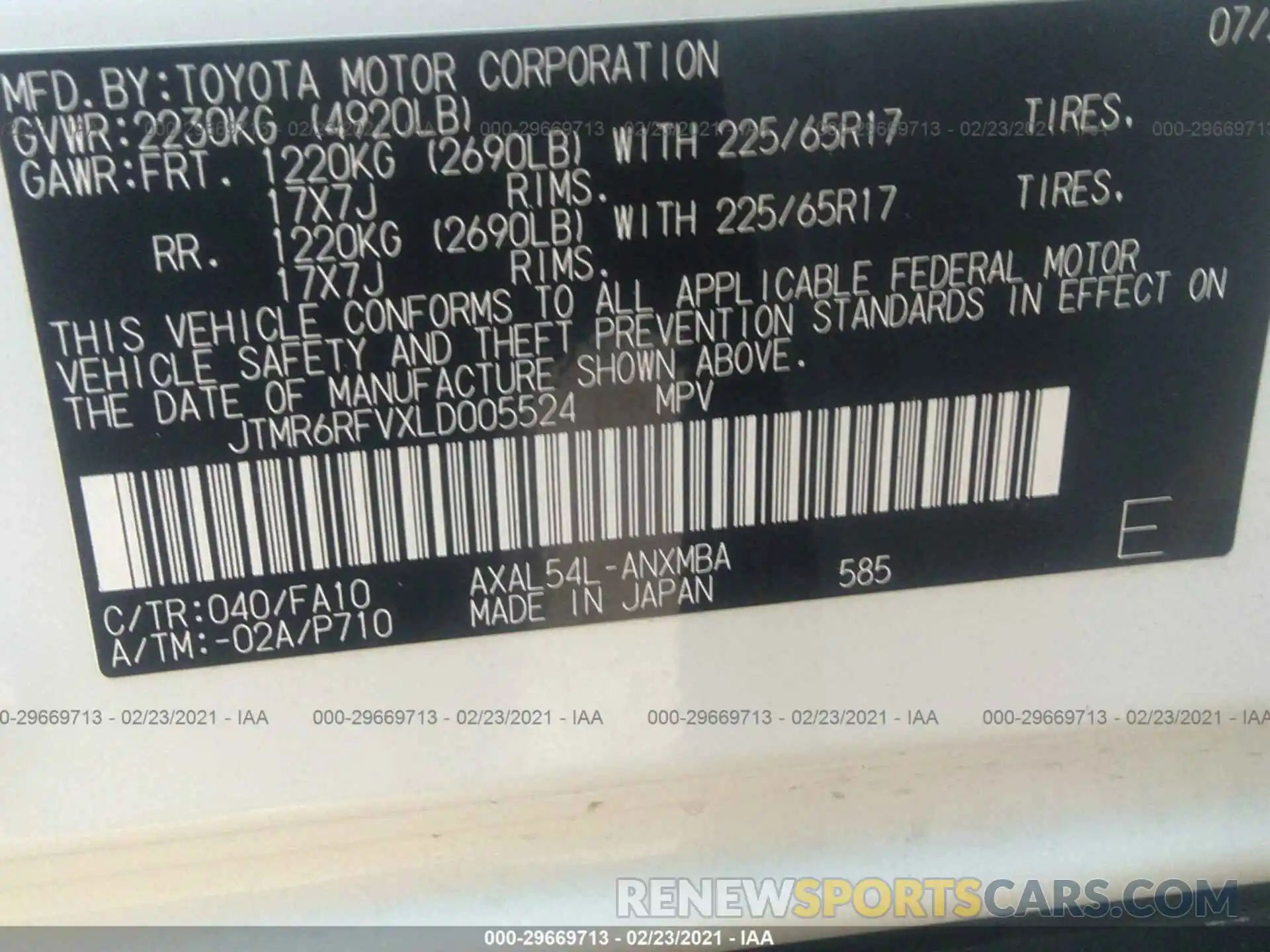 9 Фотография поврежденного автомобиля JTMR6RFVXLD005524 TOYOTA RAV4 2020