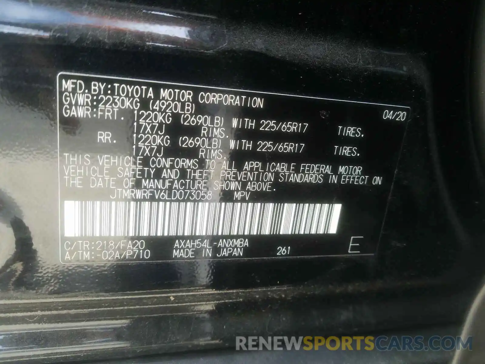 10 Фотография поврежденного автомобиля JTMRWRFV6LD073058 TOYOTA RAV4 2020