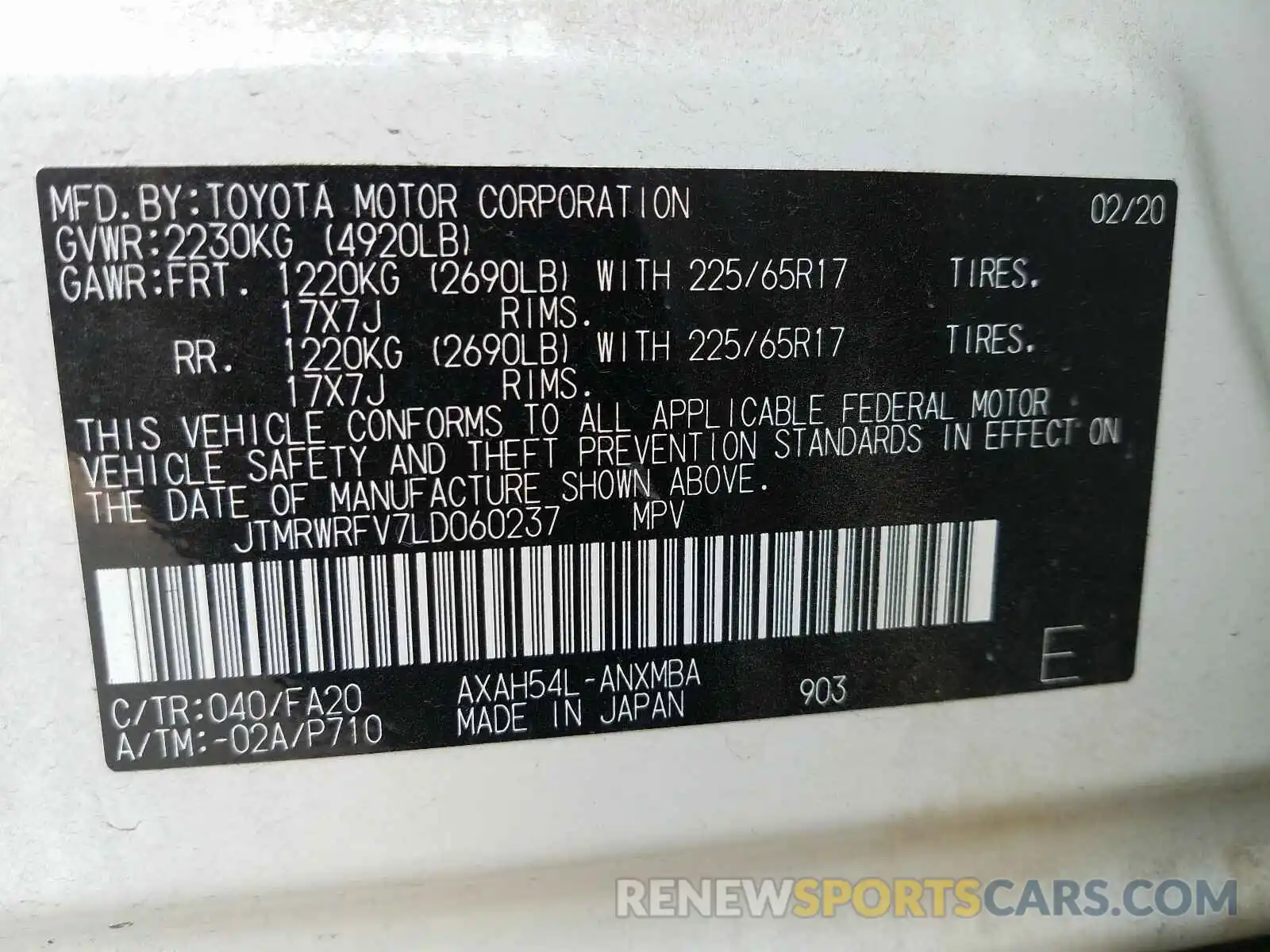 10 Фотография поврежденного автомобиля JTMRWRFV7LD060237 TOYOTA RAV4 2020