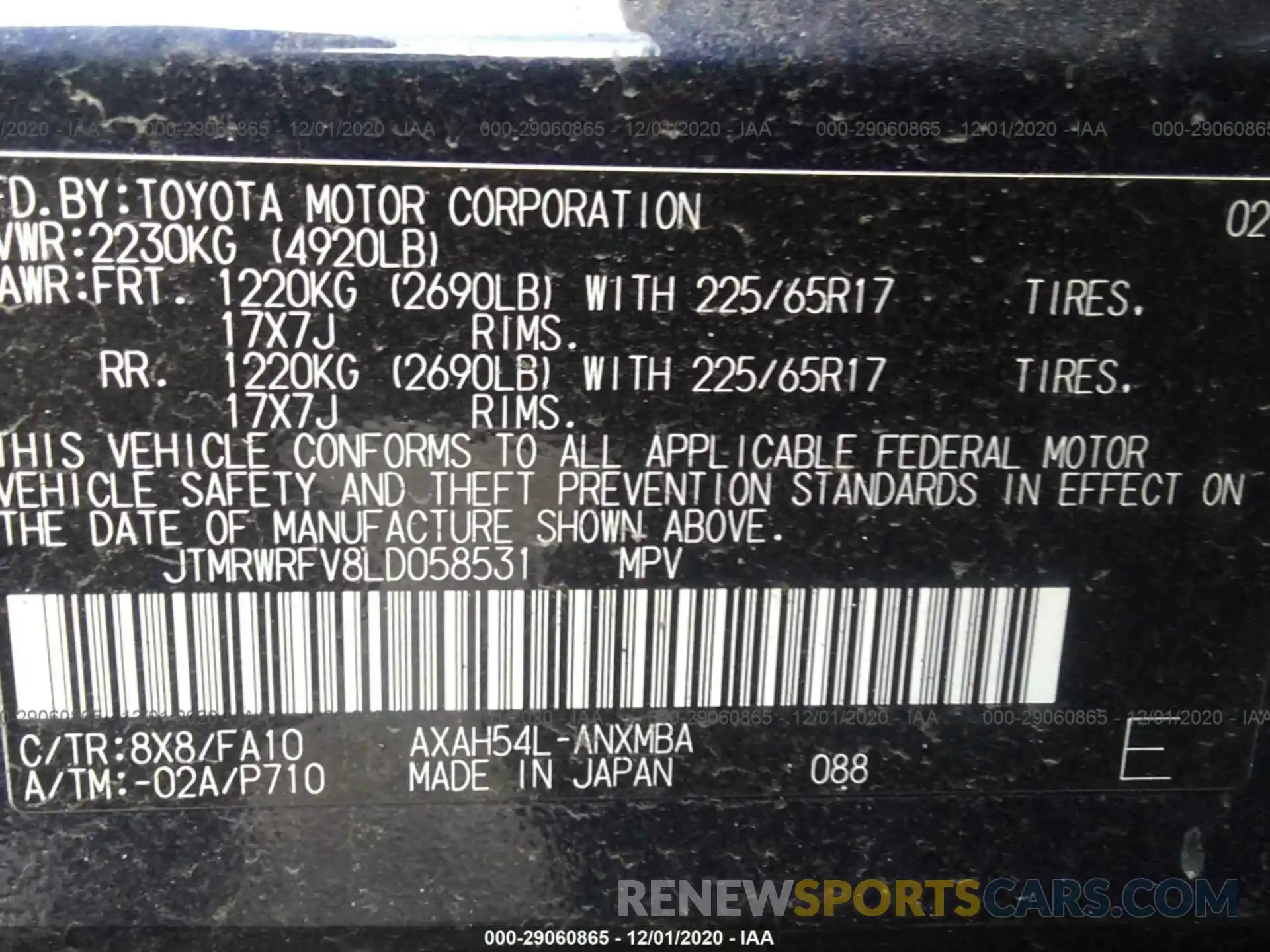 9 Фотография поврежденного автомобиля JTMRWRFV8LD058531 TOYOTA RAV4 2020