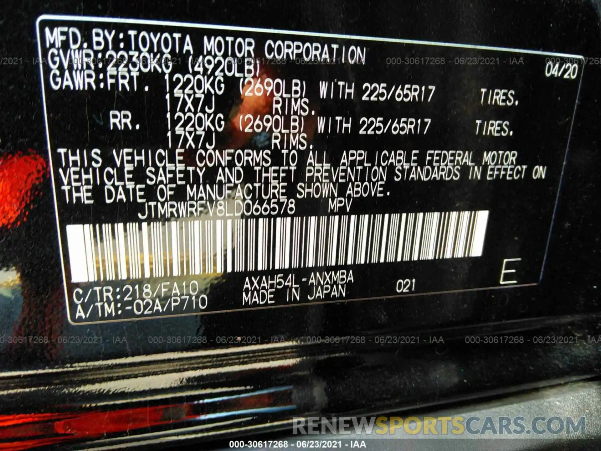 9 Фотография поврежденного автомобиля JTMRWRFV8LD066578 TOYOTA RAV4 2020