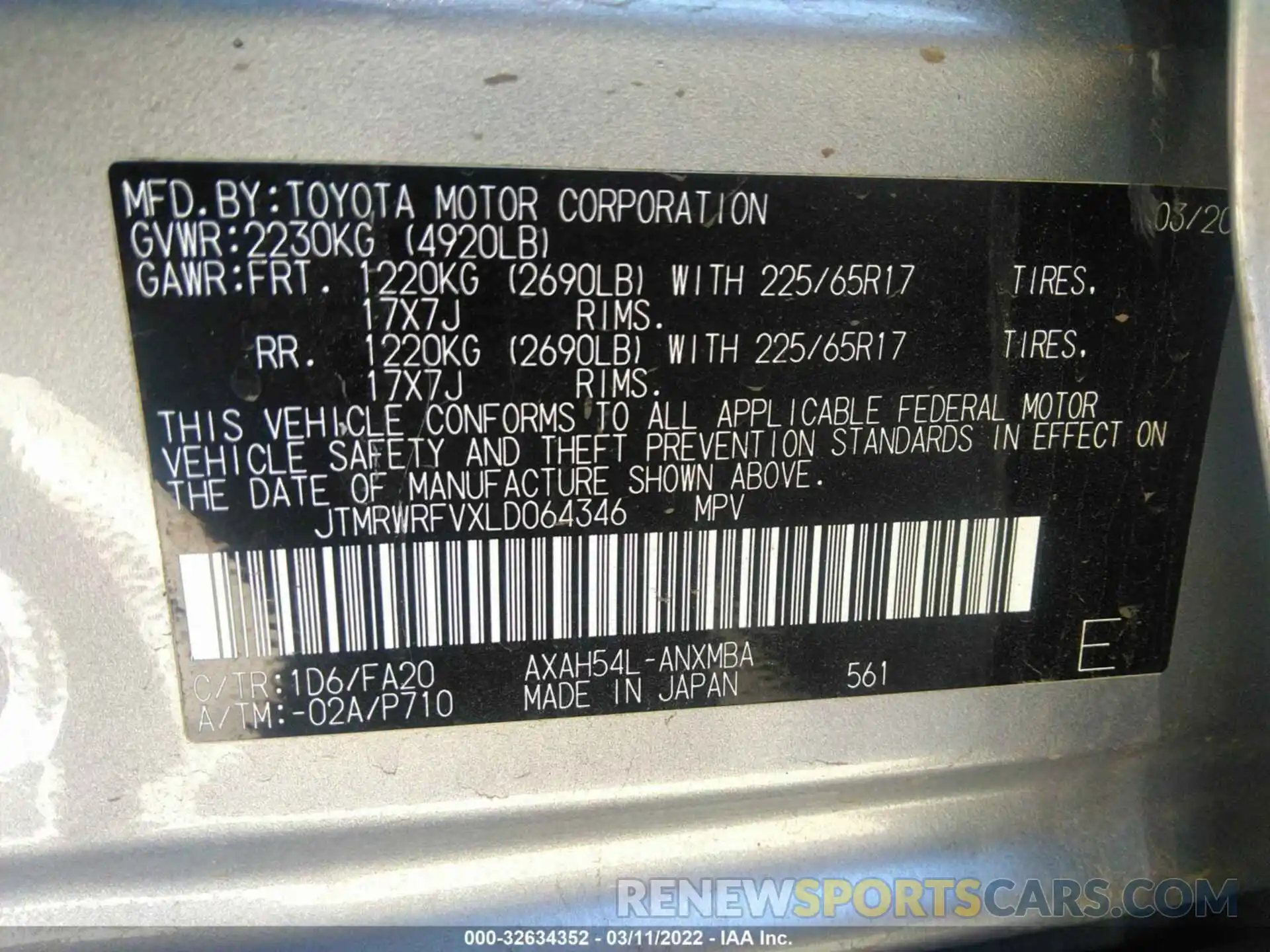 9 Фотография поврежденного автомобиля JTMRWRFVXLD064346 TOYOTA RAV4 2020