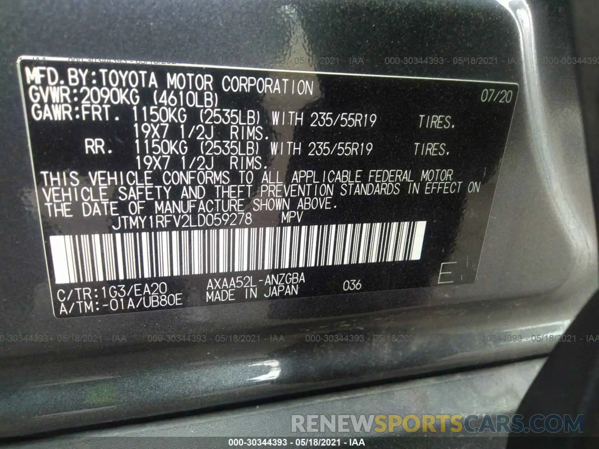 9 Фотография поврежденного автомобиля JTMY1RFV2LD059278 TOYOTA RAV4 2020