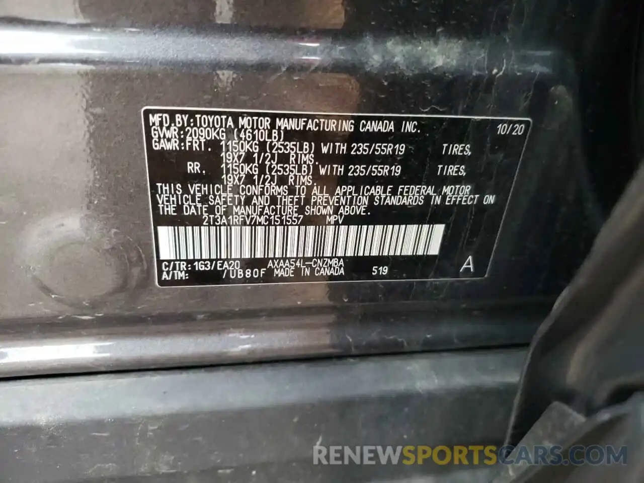 10 Фотография поврежденного автомобиля 2T3A1RFV7MC151557 TOYOTA RAV4 2021