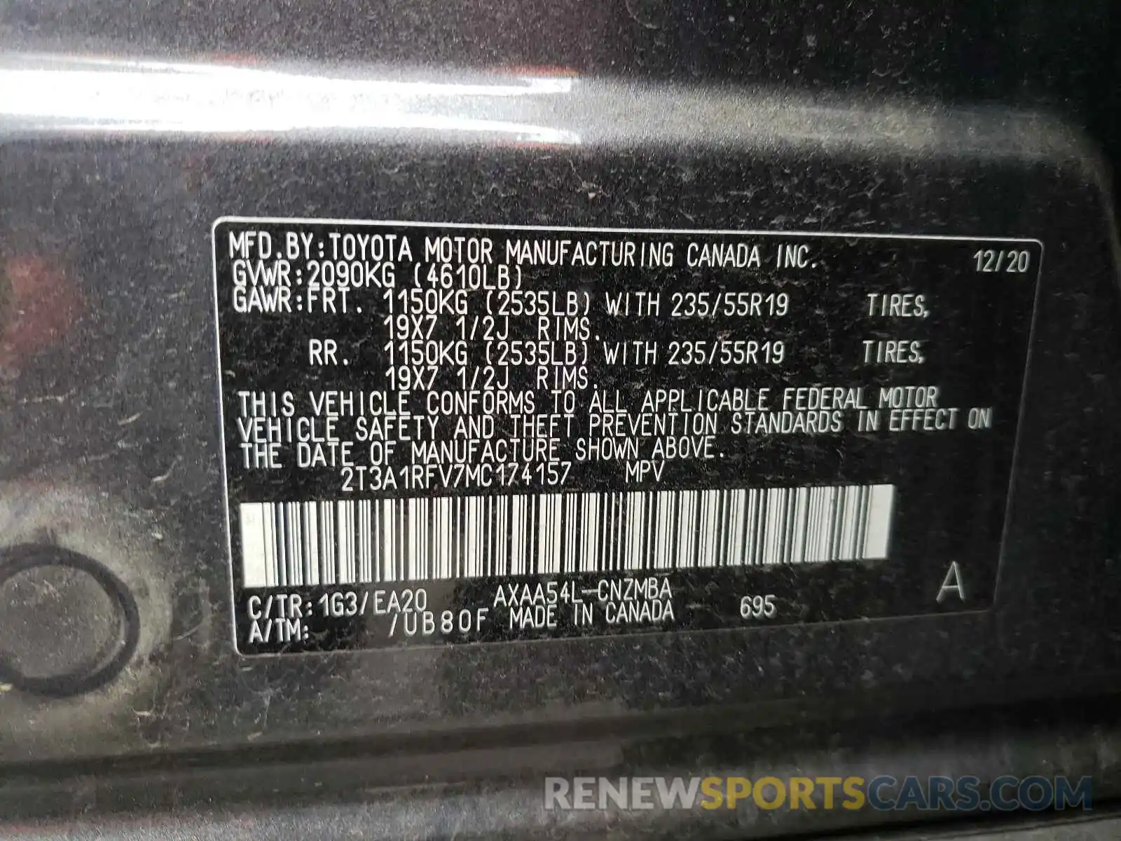 10 Фотография поврежденного автомобиля 2T3A1RFV7MC174157 TOYOTA RAV4 2021