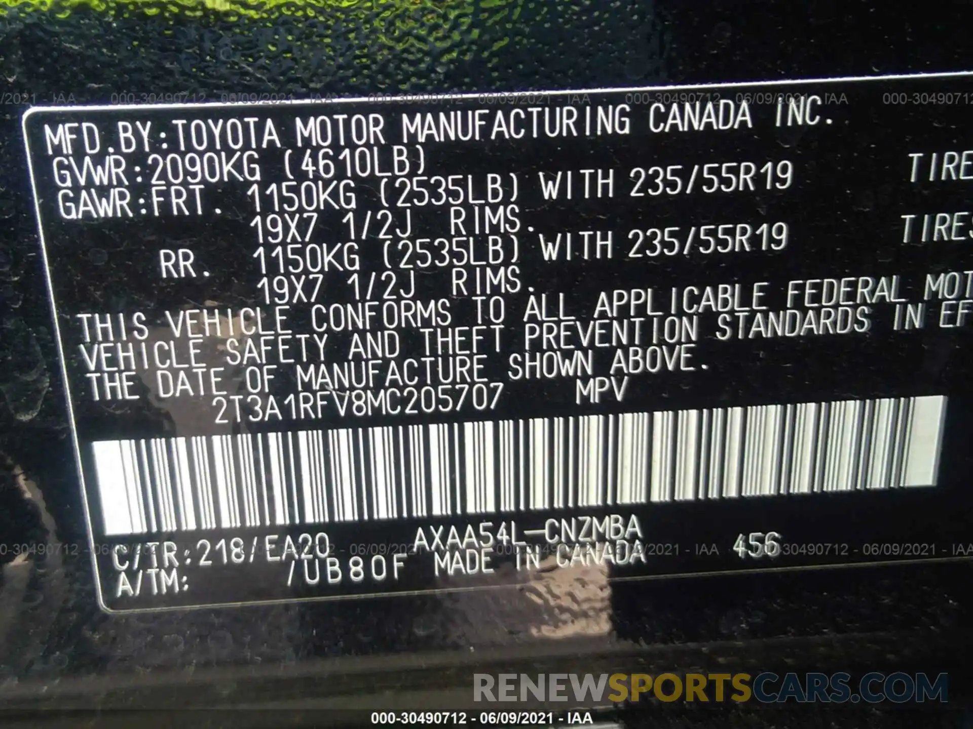 9 Фотография поврежденного автомобиля 2T3A1RFV8MC205707 TOYOTA RAV4 2021