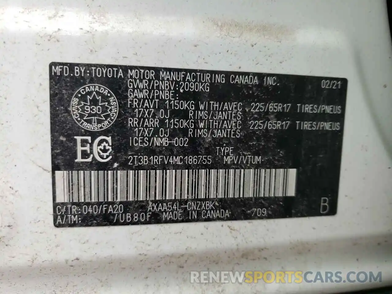 10 Фотография поврежденного автомобиля 2T3B1RFV4MC186755 TOYOTA RAV4 2021