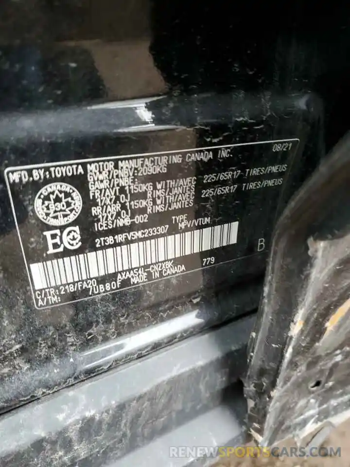 14 Фотография поврежденного автомобиля 2T3B1RFV5MC233307 TOYOTA RAV4 2021