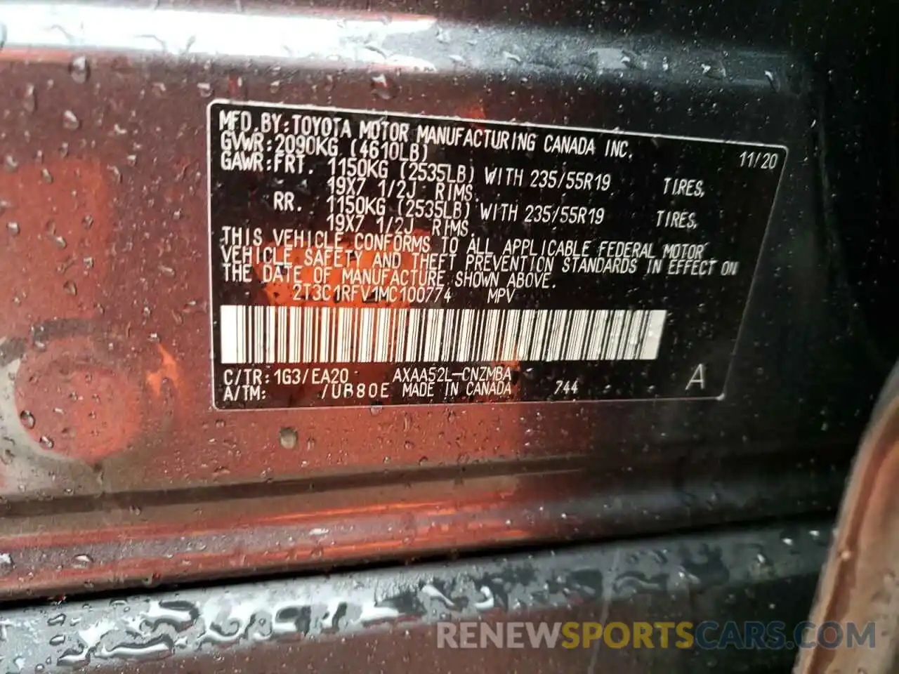 10 Фотография поврежденного автомобиля 2T3C1RFV1MC100774 TOYOTA RAV4 2021