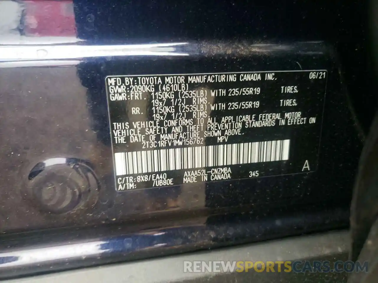 10 Фотография поврежденного автомобиля 2T3C1RFV1MW156762 TOYOTA RAV4 2021